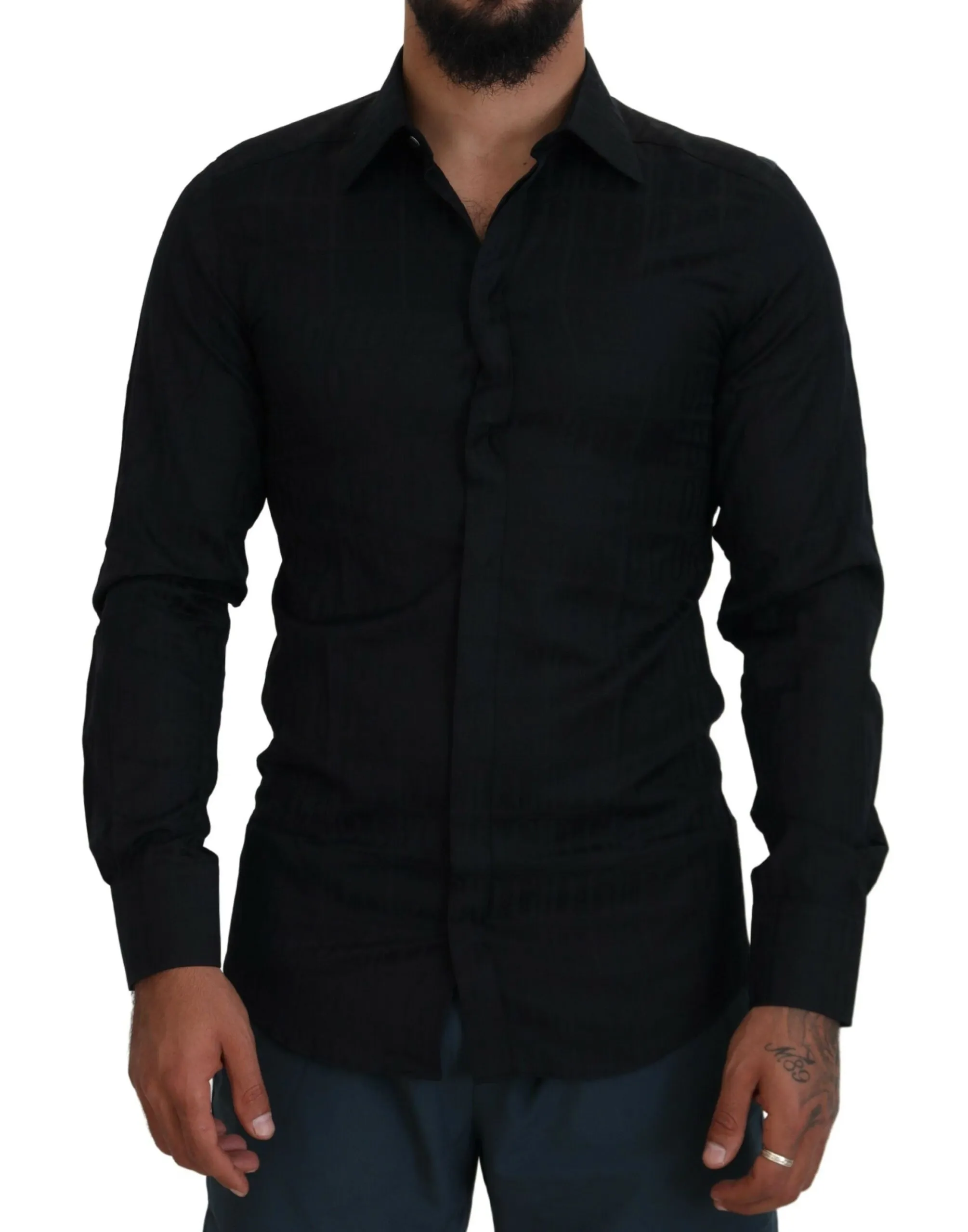 Dolce & Gabbana Men's Elegant Slim Fit Black Cotton Dress Shirt