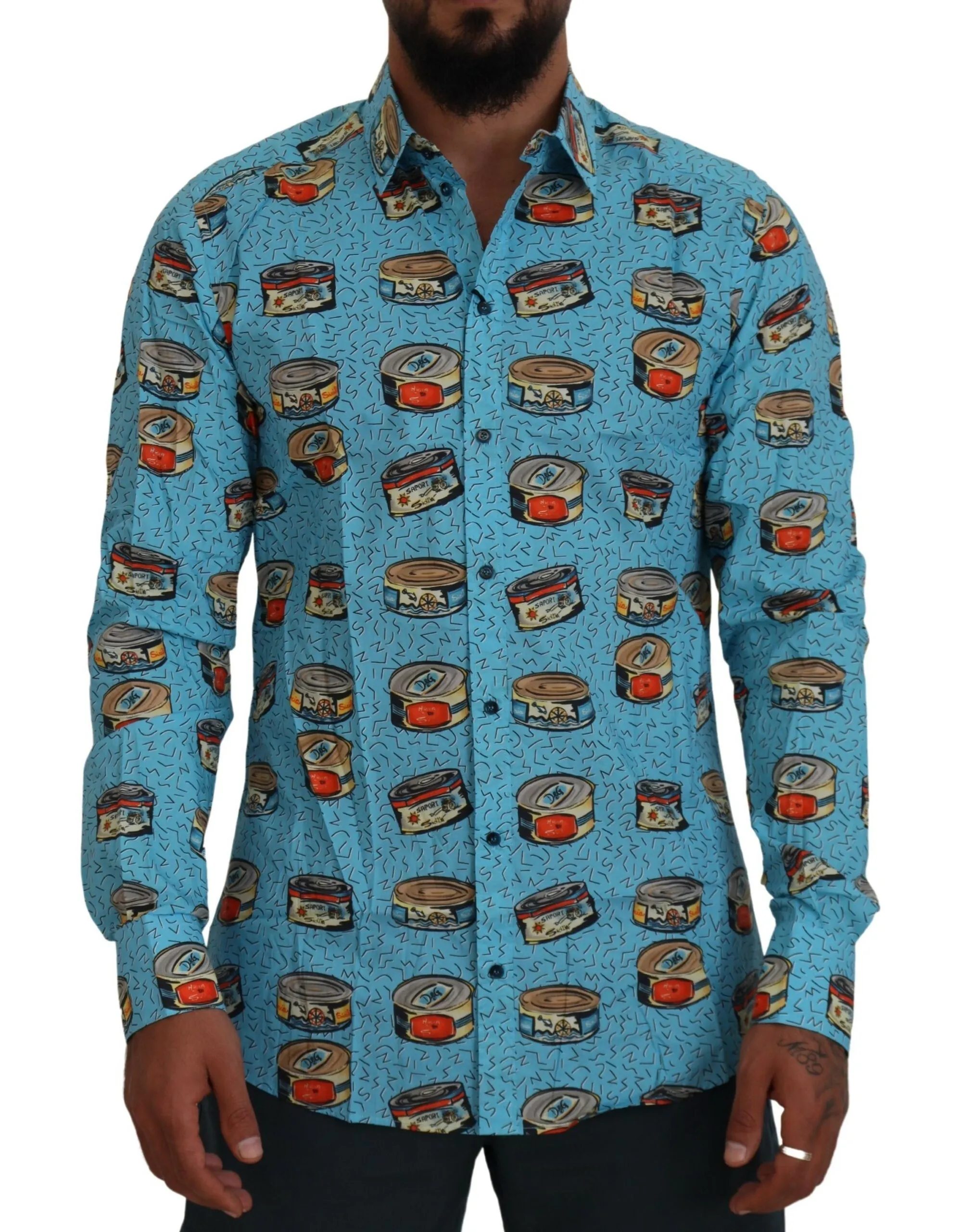 Dolce & Gabbana Men's Elegant Light Blue Printed Casual Shirt