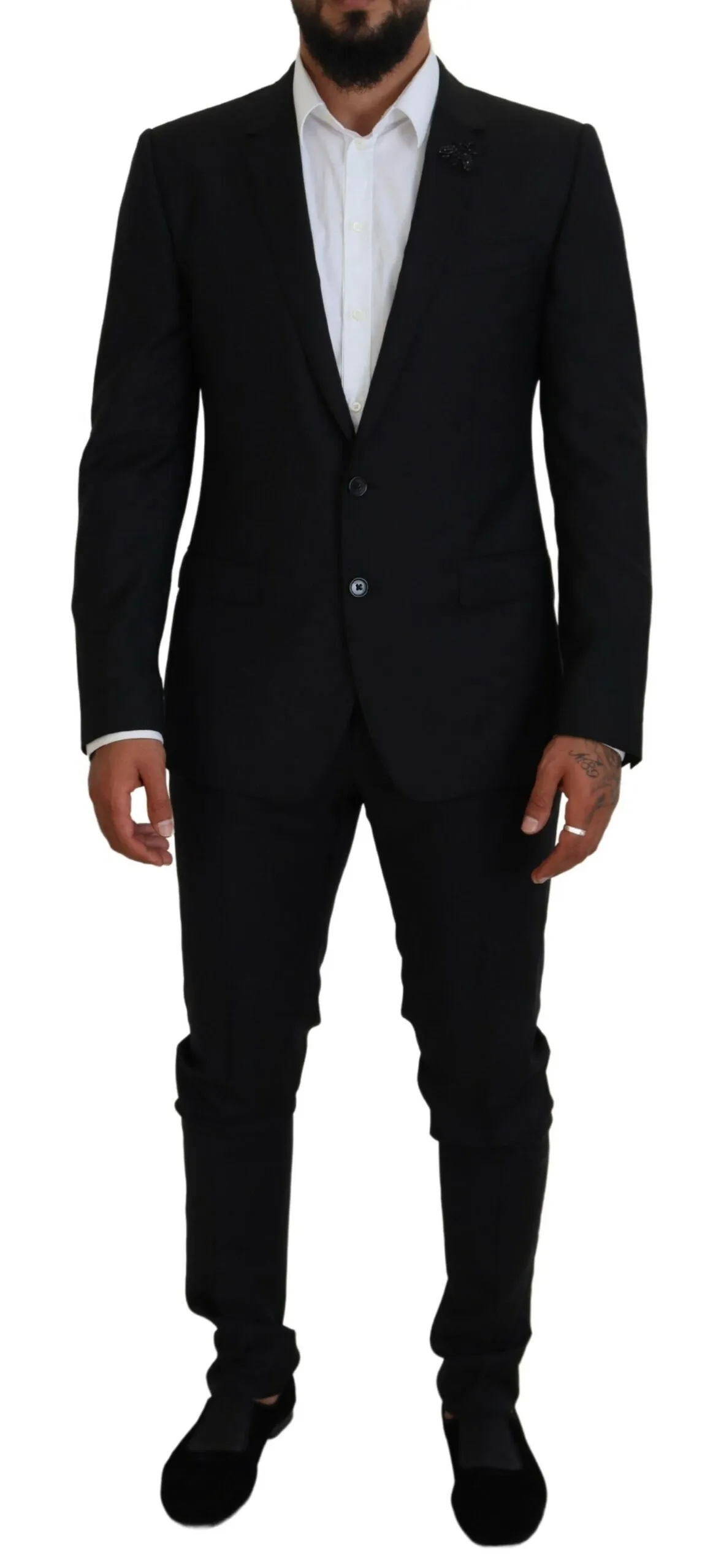 Dolce & Gabbana Men's Sleek Black Two-Piece Wool Martini Suit