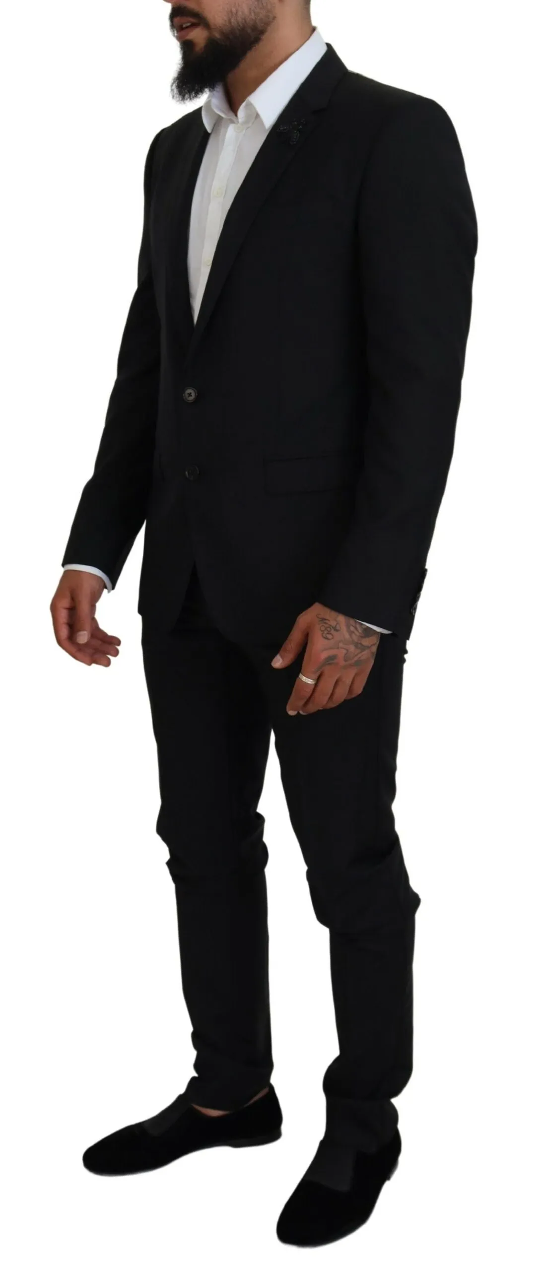 Dolce & Gabbana Men's Sleek Black Two-Piece Wool Martini Suit