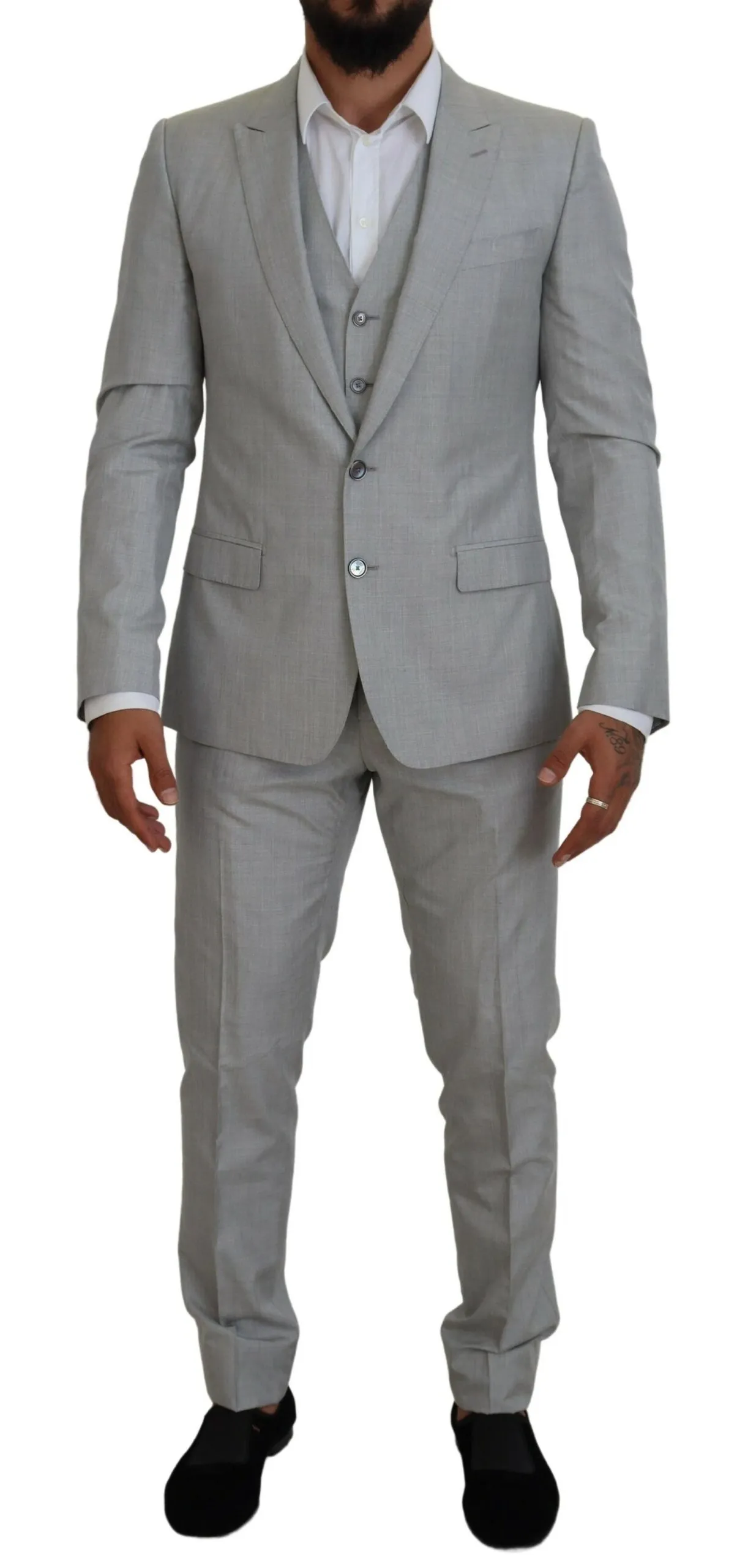 Dolce & Gabbana Men's Elegant Grey Silk Martini Three-Piece Suit