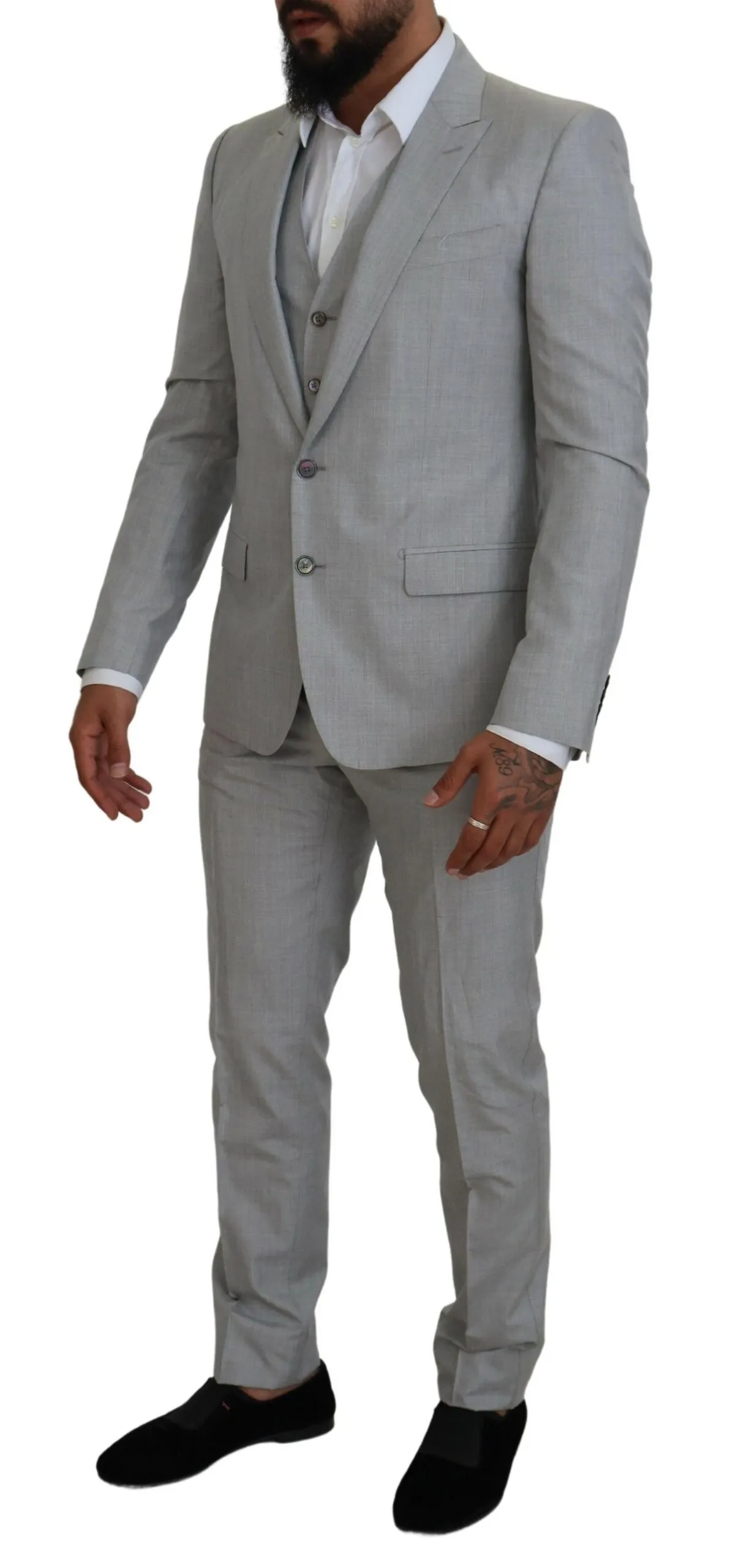 Dolce & Gabbana Men's Elegant Grey Silk Martini Three-Piece Suit
