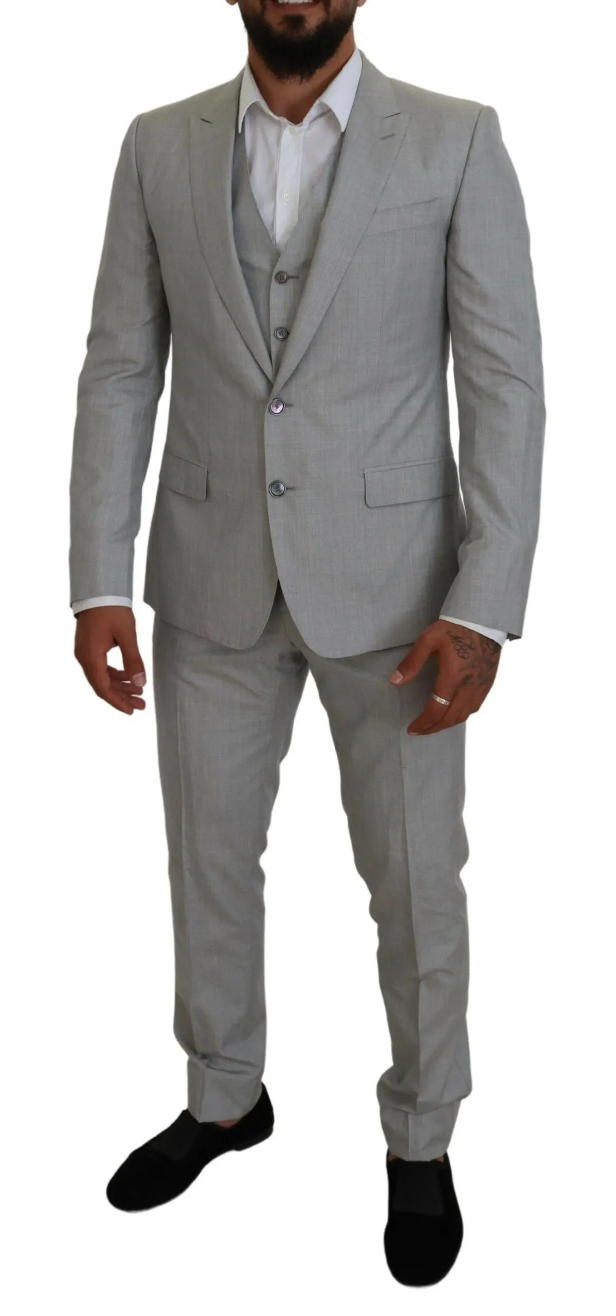 Dolce & Gabbana Men's Elegant Grey Silk Martini Three-Piece Suit