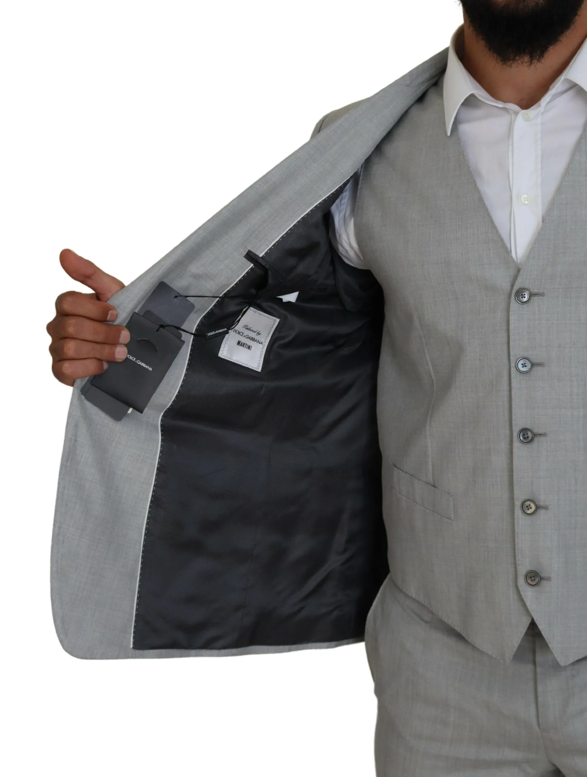 Dolce & Gabbana Men's Elegant Grey Silk Martini Three-Piece Suit