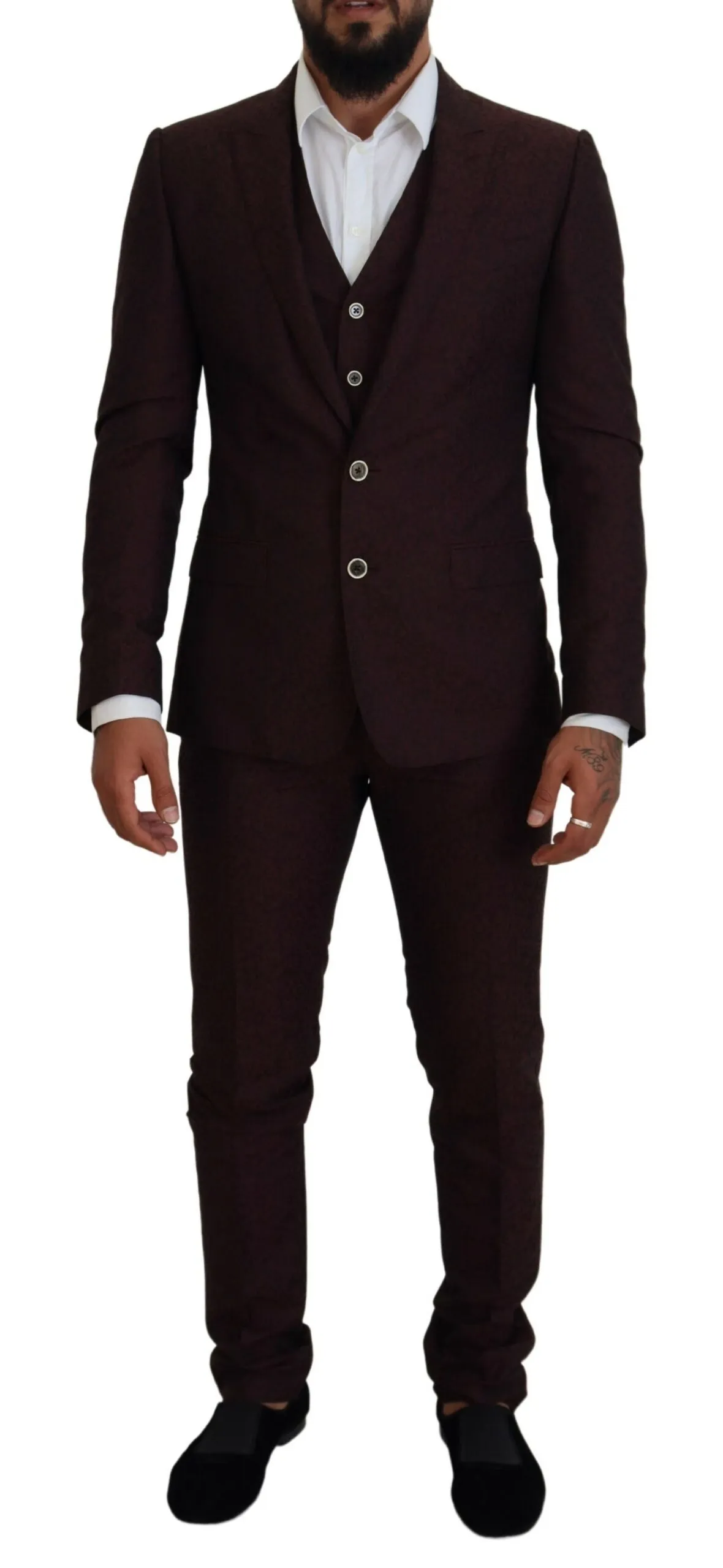 Dolce & Gabbana Men's Maroon Wool Silk 3-Piece Martini Suit