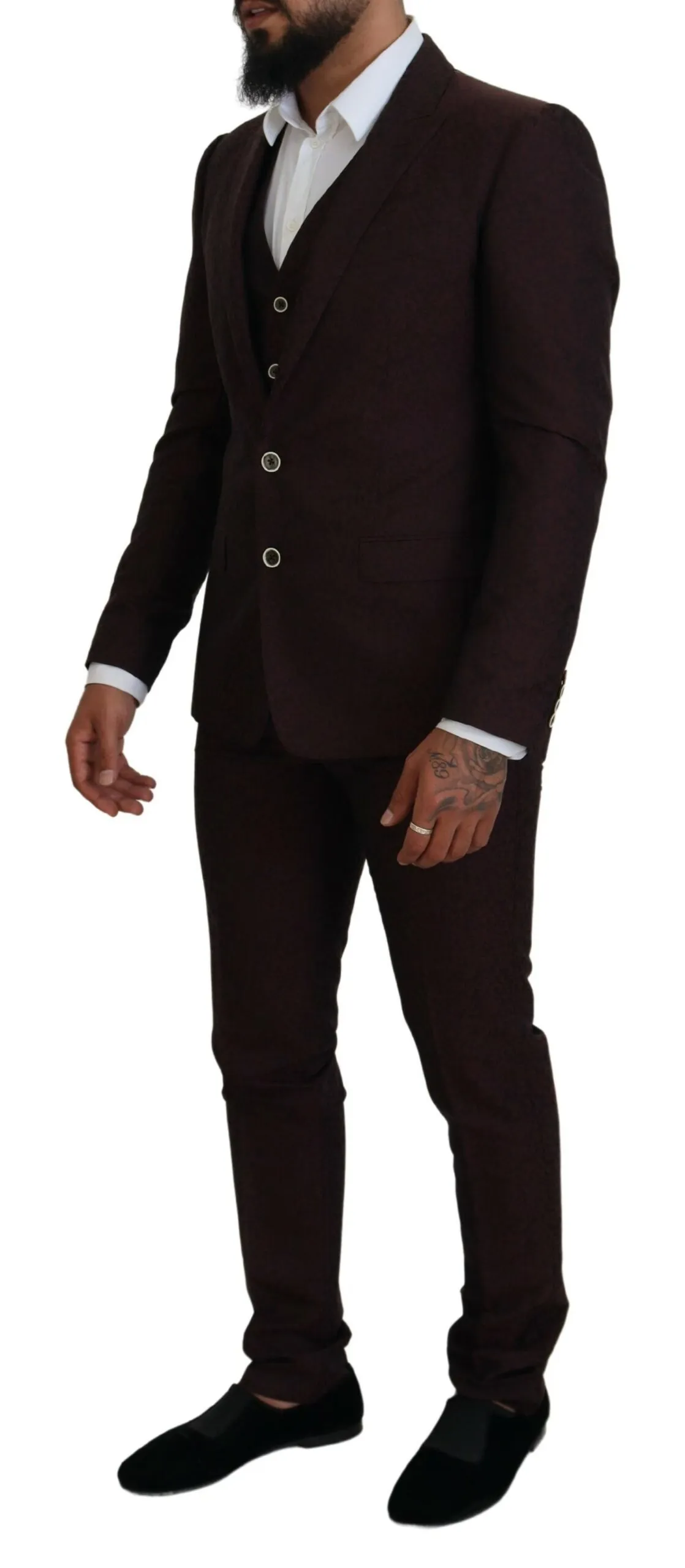 Dolce & Gabbana Men's Maroon Wool Silk 3-Piece Martini Suit