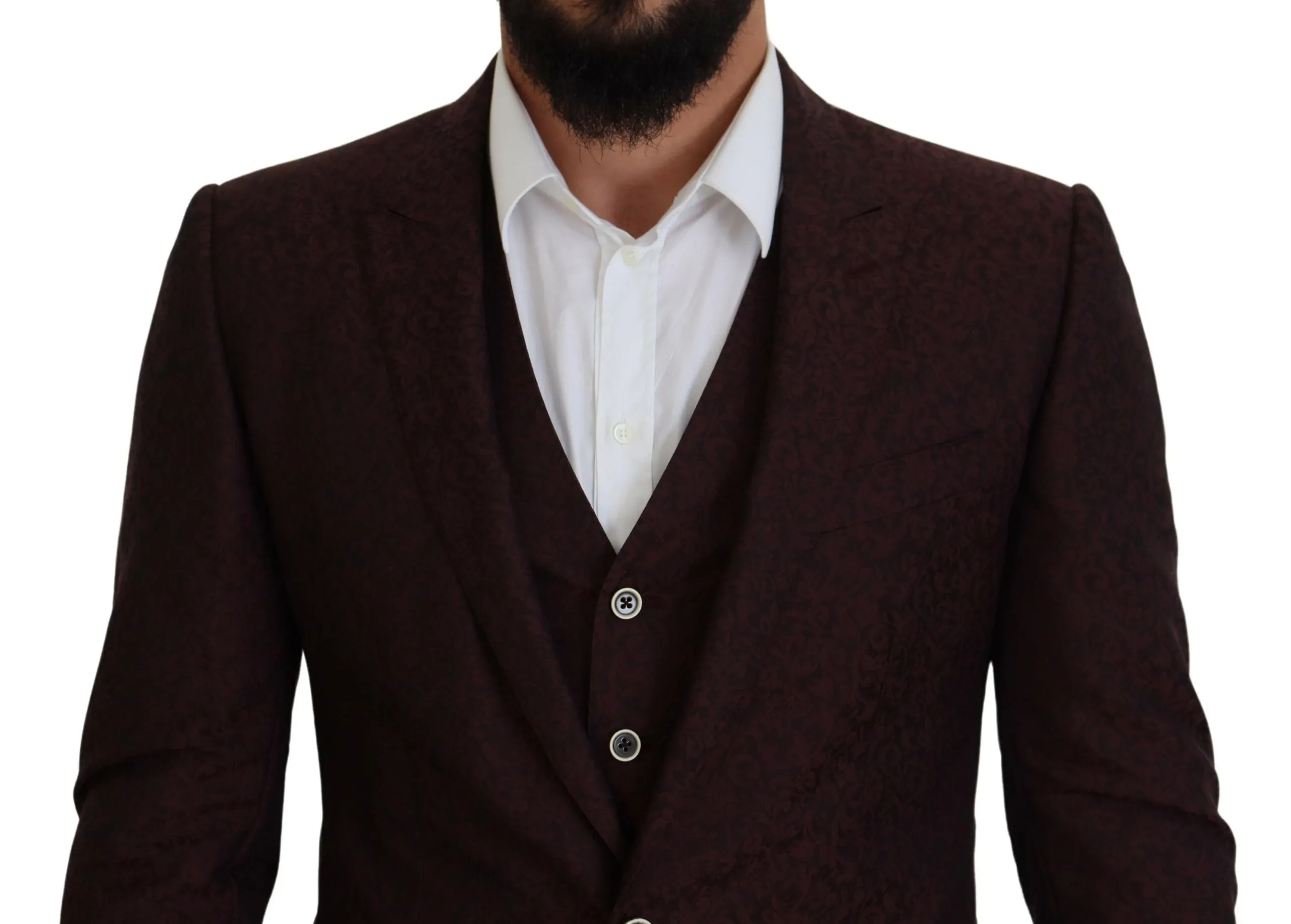 Dolce & Gabbana Men's Maroon Wool Silk 3-Piece Martini Suit