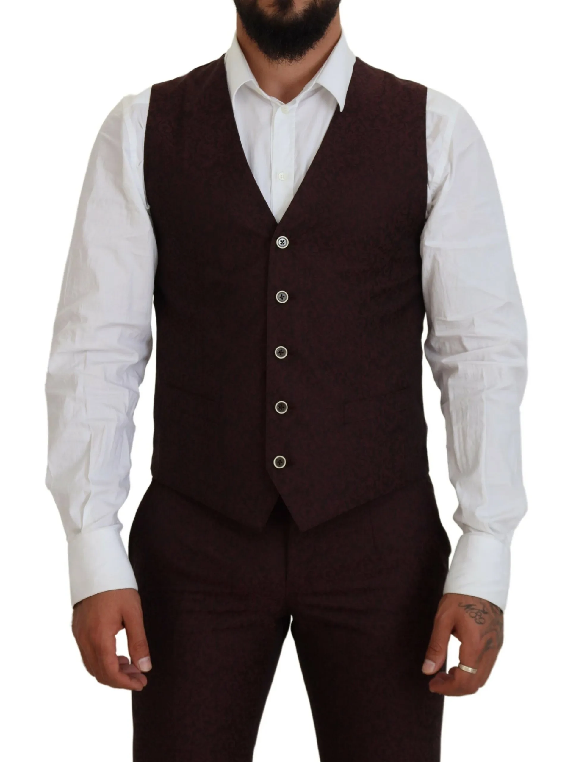 Dolce & Gabbana Men's Maroon Wool Silk 3-Piece Martini Suit