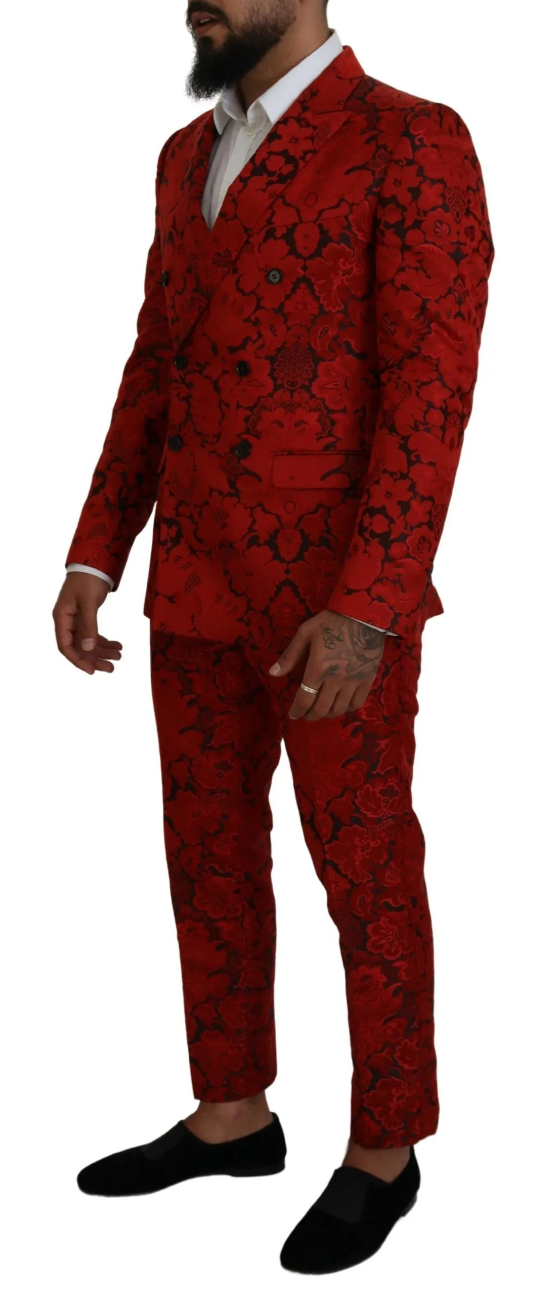 Dolce & Gabbana Men's Italian Designer Slim Fit Red Jacquard Suit