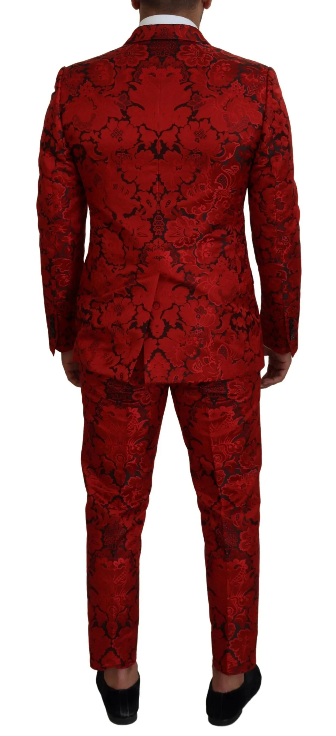 Dolce & Gabbana Men's Italian Designer Slim Fit Red Jacquard Suit