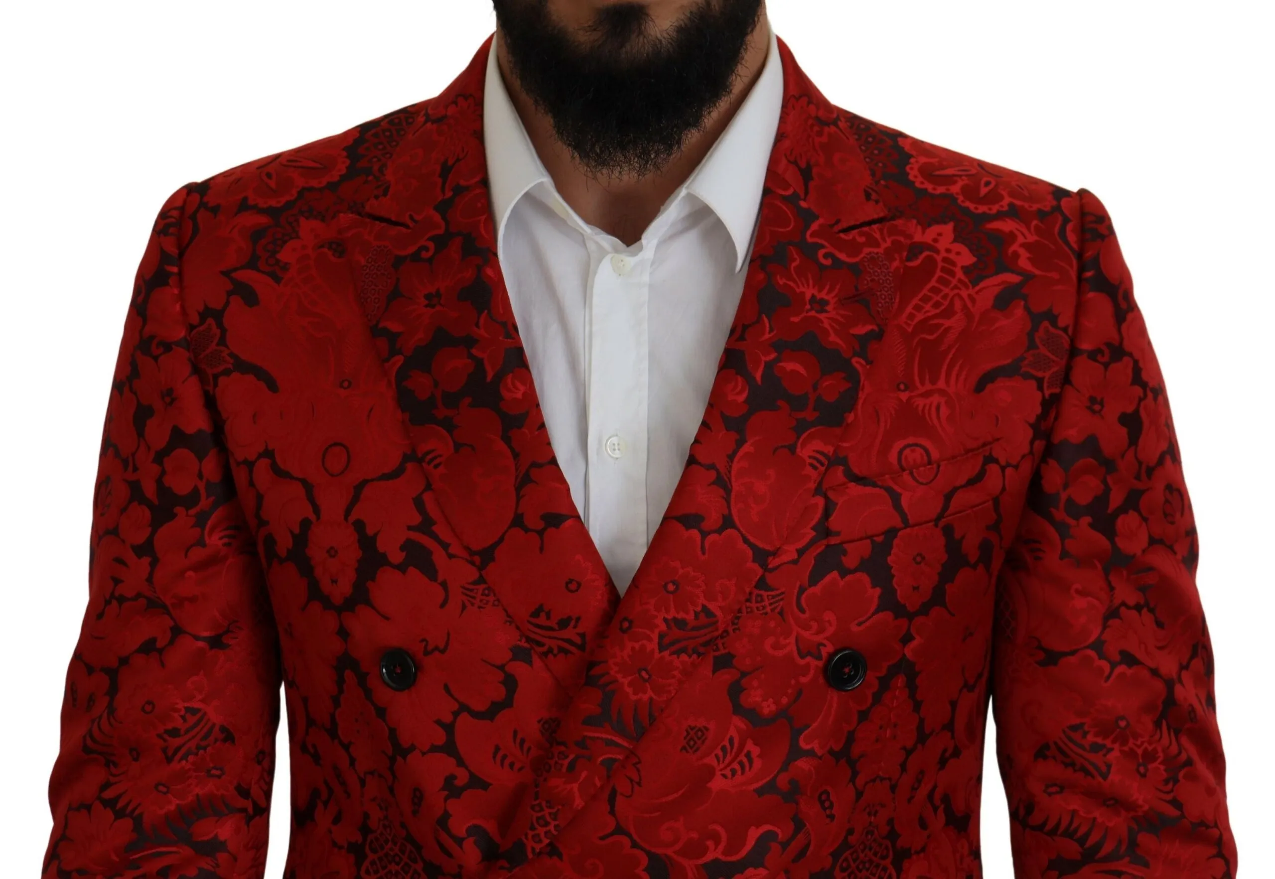 Dolce & Gabbana Men's Italian Designer Slim Fit Red Jacquard Suit