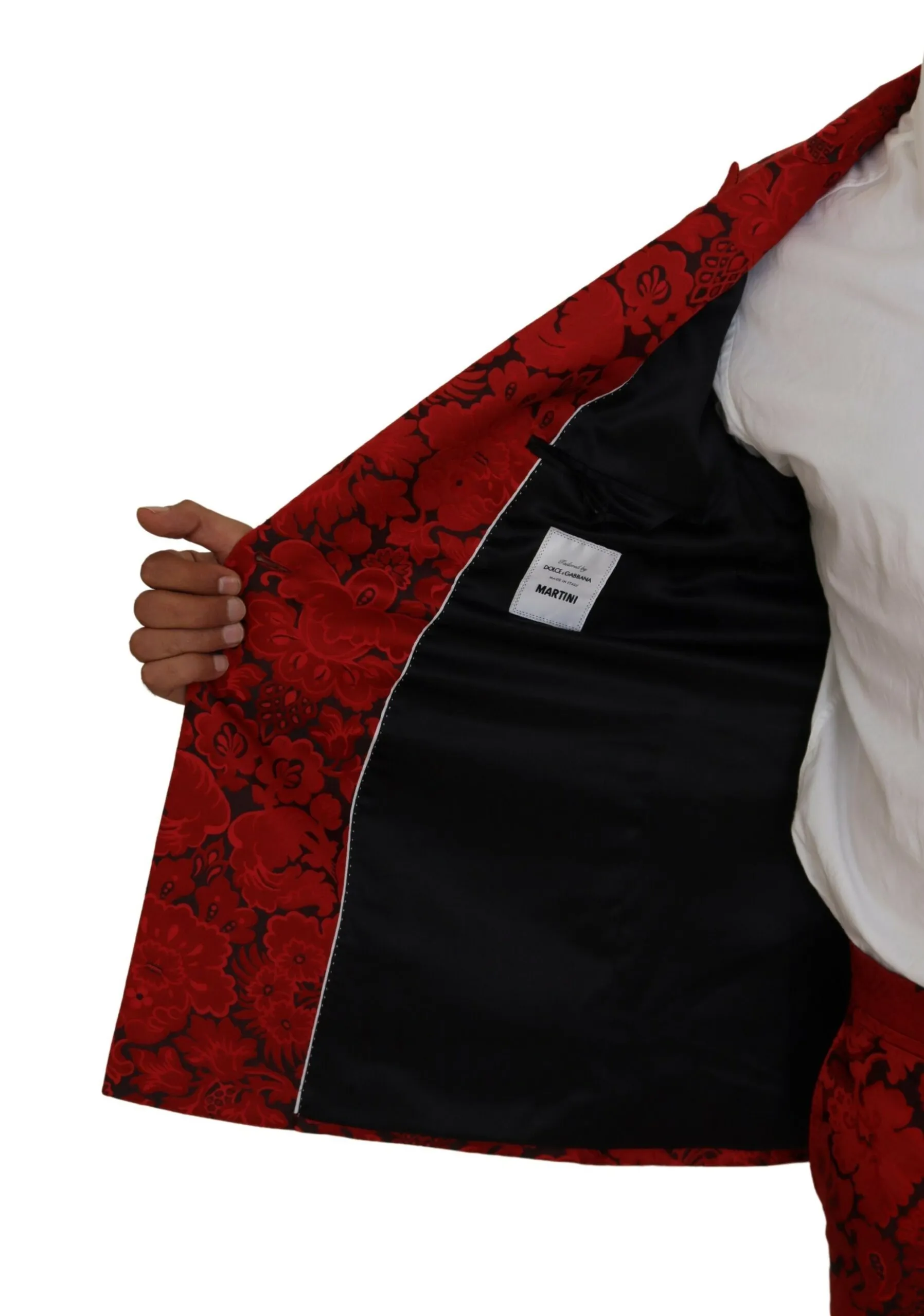 Dolce & Gabbana Men's Italian Designer Slim Fit Red Jacquard Suit