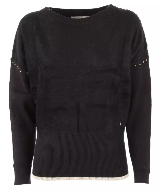 Yes Zee Women's Elegant Long-Sleeved Crew-Neck Sweater with Metallic Detailing