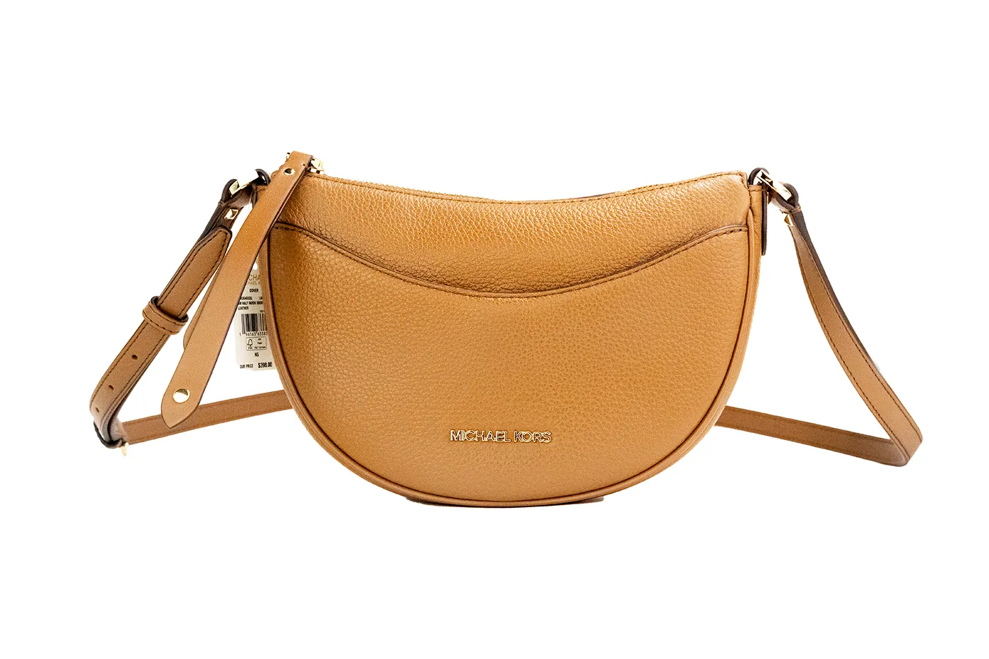 Michael Kors Women's Dover Small Luggage Pebbled Leather Half Moon Crossbody Bag Purse