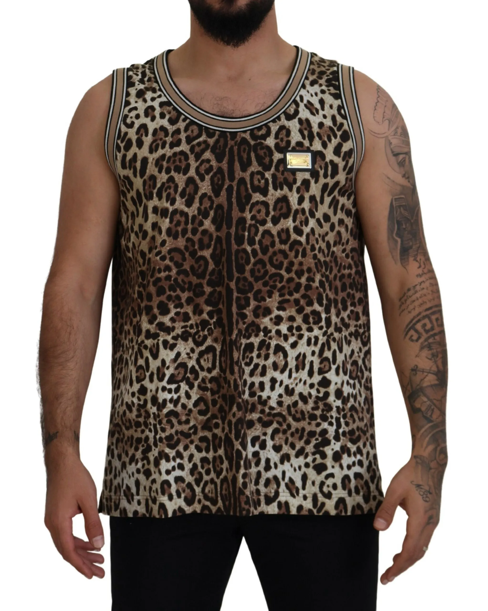 Dolce & Gabbana Men's Leopard Print Sleeveless Cotton Tee