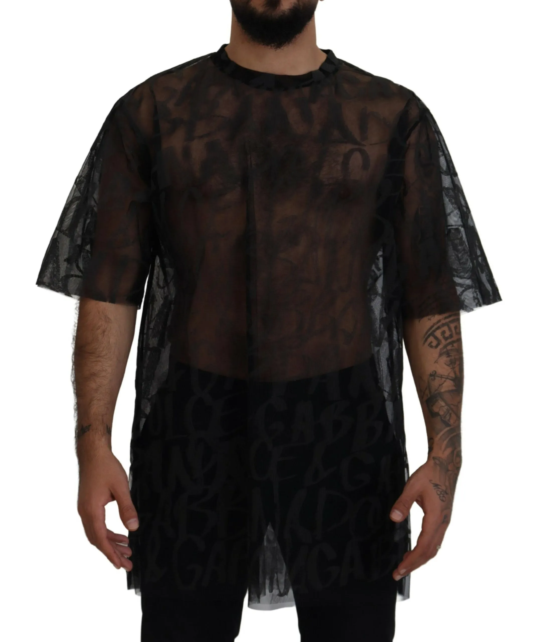 Dolce & Gabbana Men's Elegant Sheer Logo Crew Neck Tee
