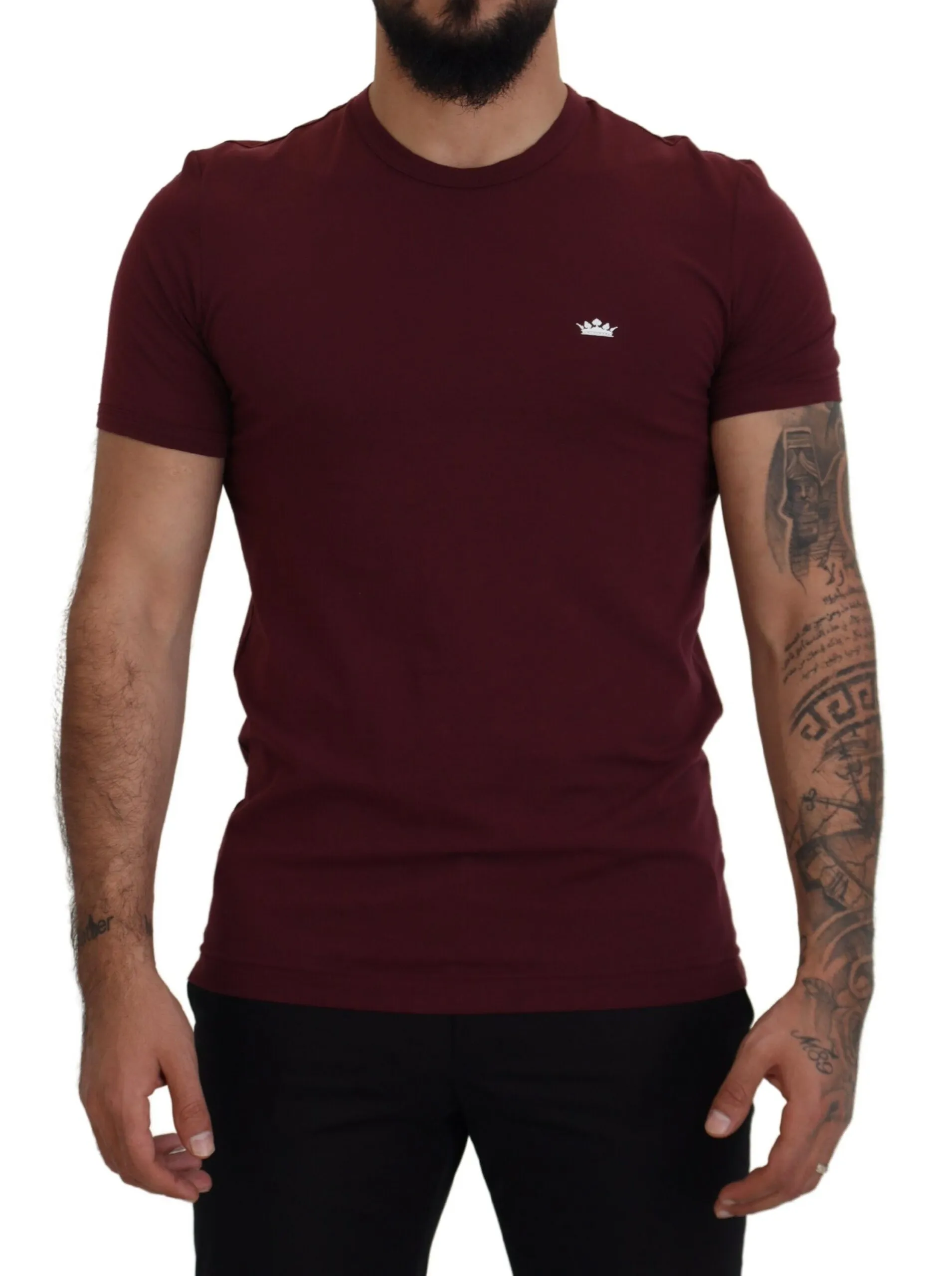 Dolce & Gabbana Men's Maroon Cotton Crew Neck Casual Tee