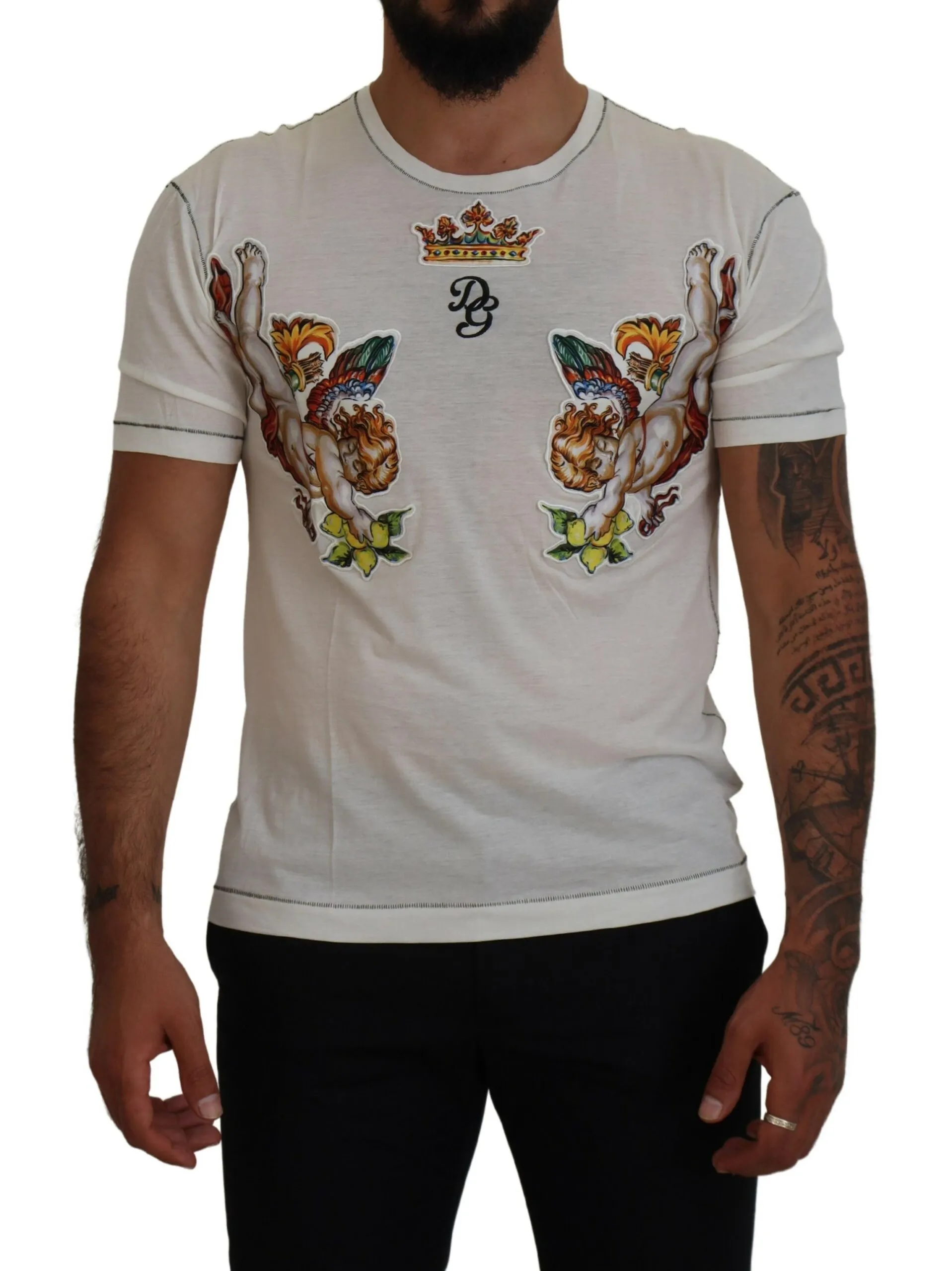 Dolce & Gabbana Men's Elegant White Cotton-Silk Blend Tee