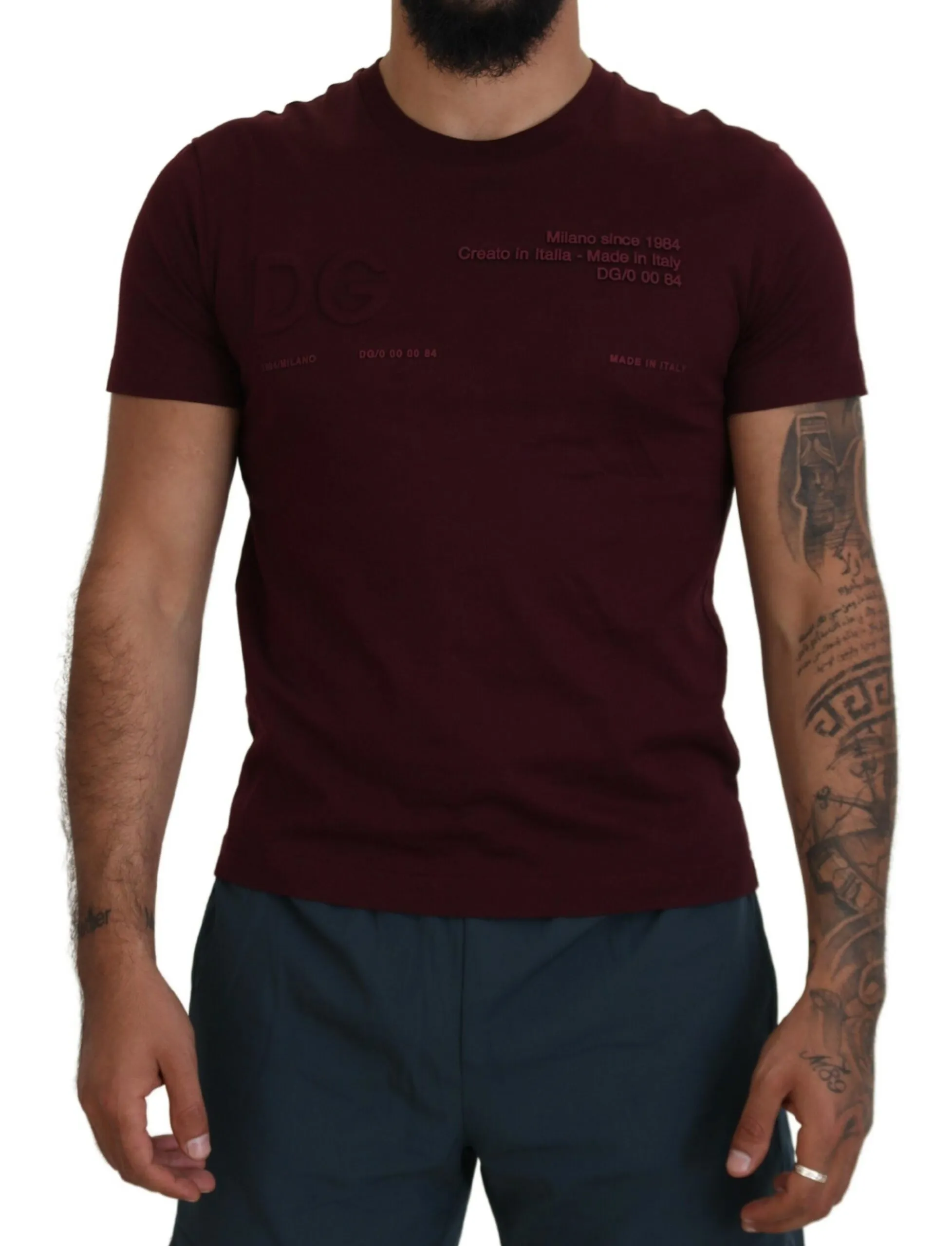 Dolce & Gabbana Men's Elegant Maroon Crew Neck Casual Tee