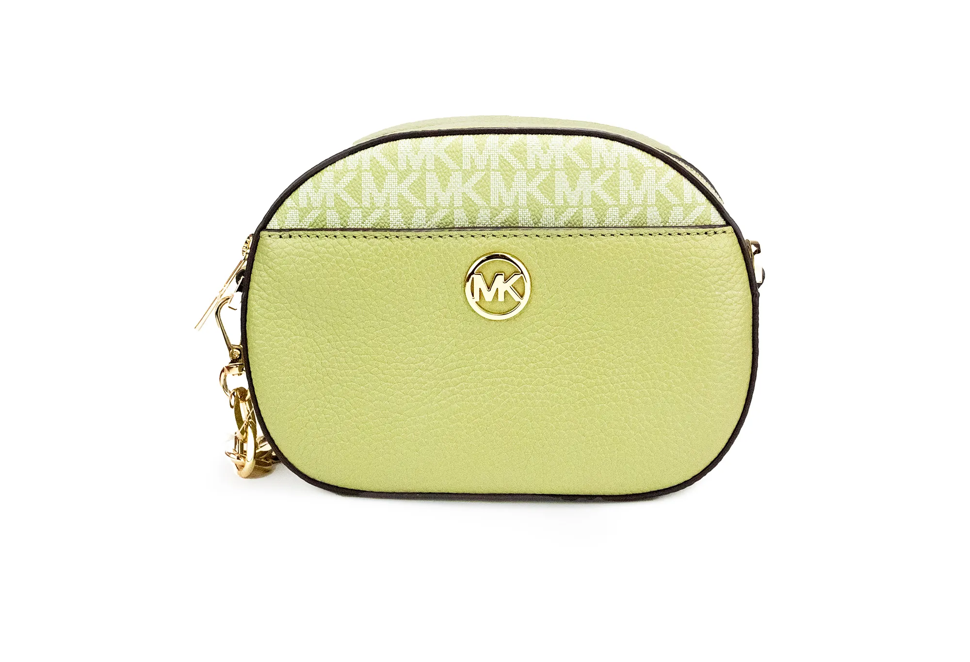 Michael Kors Women's Jet Set Glam Light Sage Leather Front Pocket Oval Crossbody Handbag