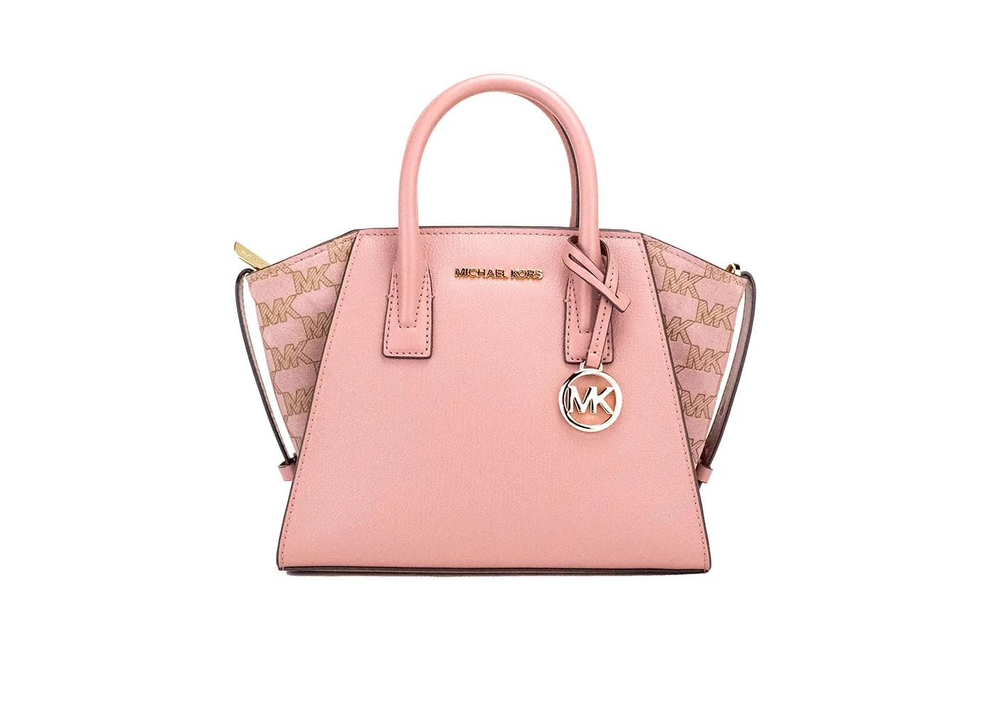 Michael Kors Women's Avril Small Rose Leather Suede Top Zip Satchel Crossbody Handbag