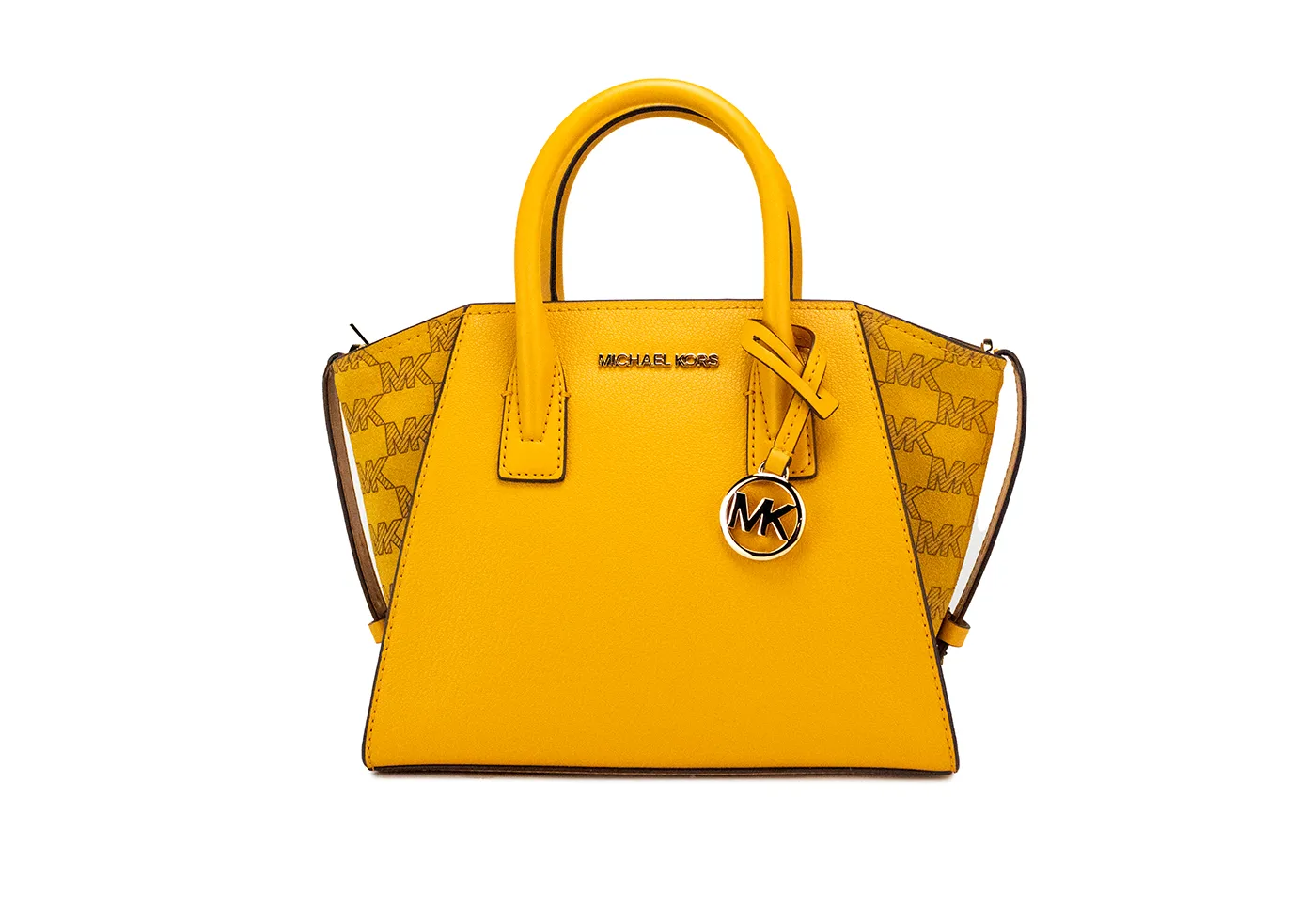 Michael Kors Women's Avril Small Honeycomb Leather Suede Top Zip Satchel Crossbody Bag Yellow