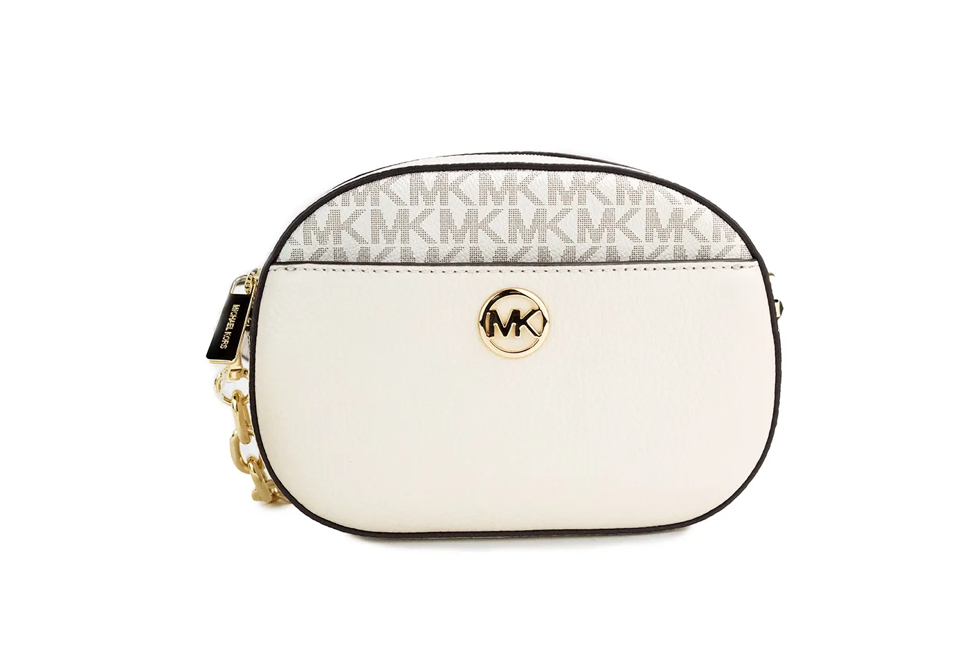 Michael Kors Women's Jet Set Glam Light Cream Leather Oval Crossbody Bag Purse
