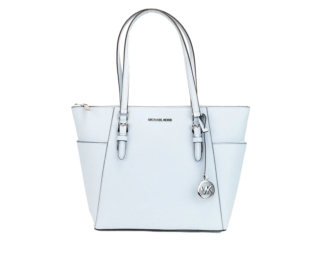 Michael Kors Women's Charlotte Vista Blue Large Leather Top Zip Tote Handbag Purse