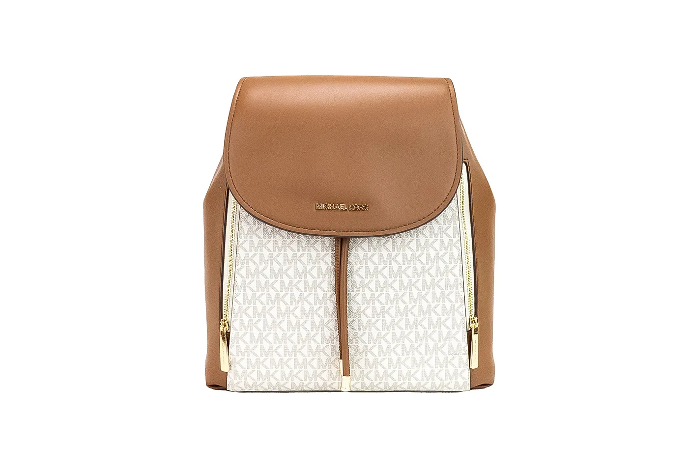Michael Kors Women's Phoebe Medium Vanilla Signature PVC Leather Flap Backpack Bookbag
