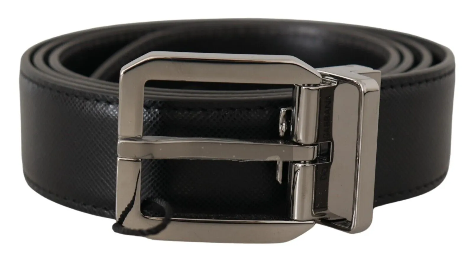 Dolce & Gabbana Men's Elegant Black Leather Belt with Metal Buckle