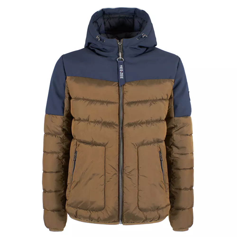 Yes Zee Men's Chic Quilted Down Jacket with Softshell Inserts