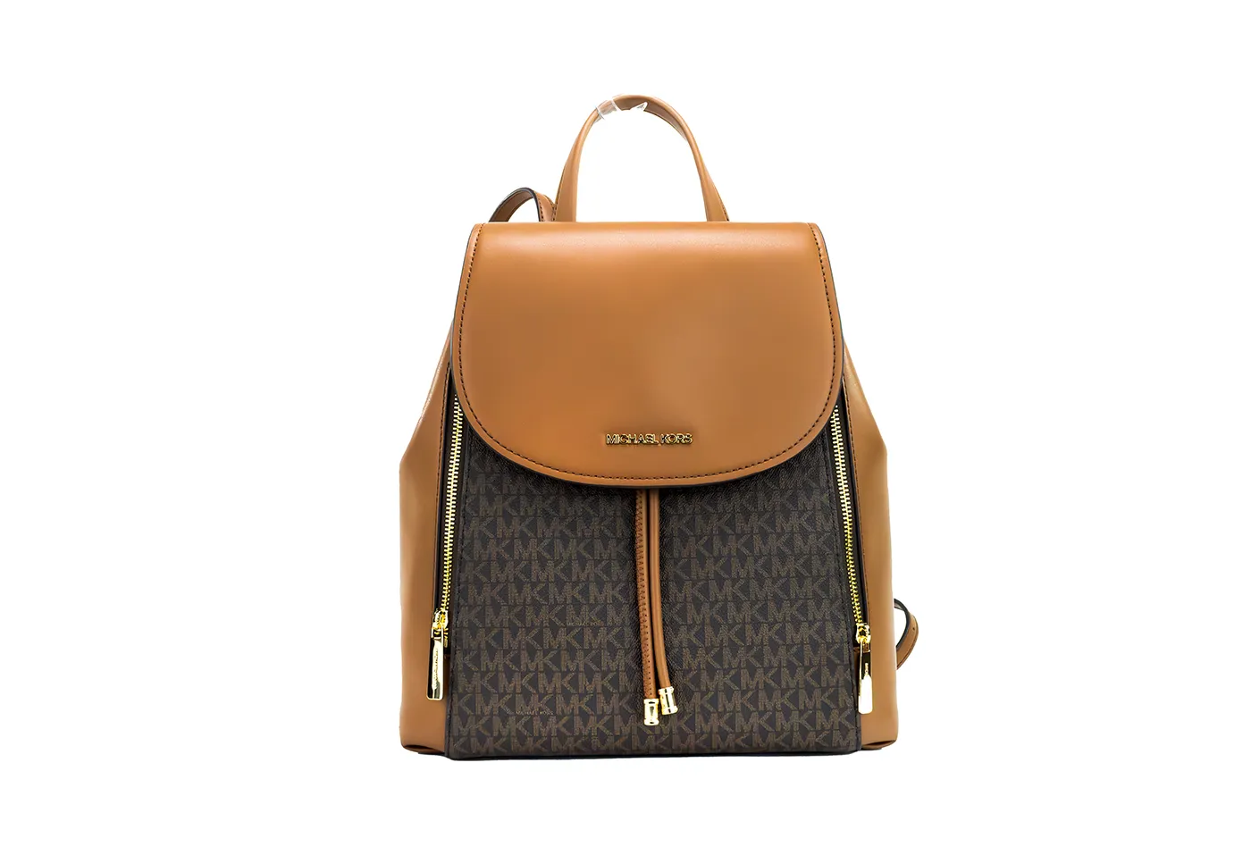 Michael Kors Women's Phoebe Medium Brown Signature PVC Leather Flap Backpack Bookbag