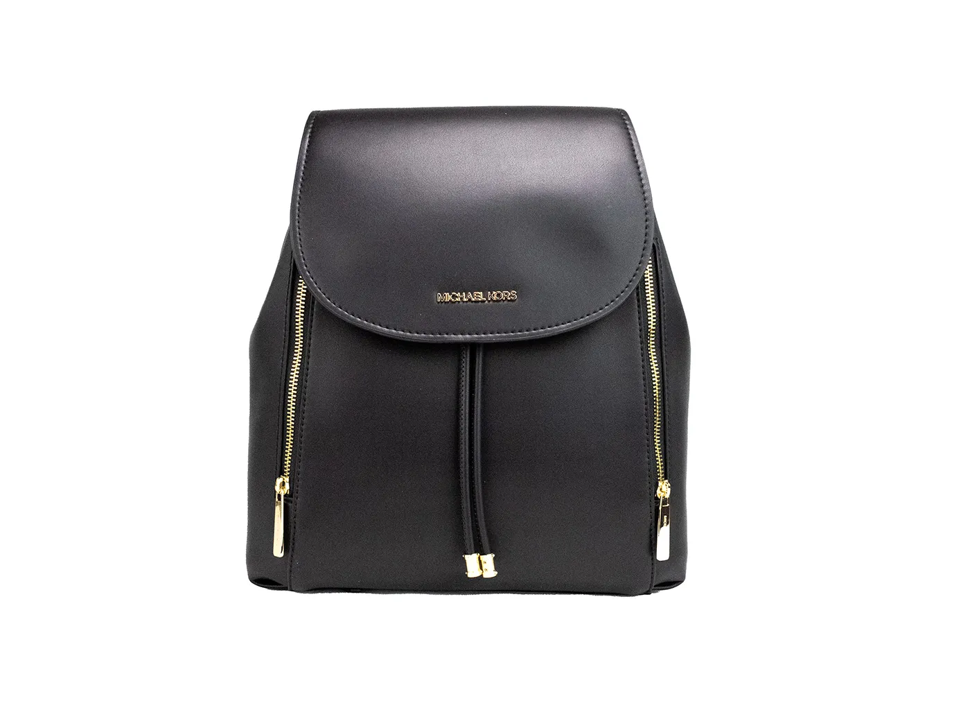 Michael Kors Women's Phoebe Medium Black Smooth Leather Drawstring Flap Backpack Bookbag