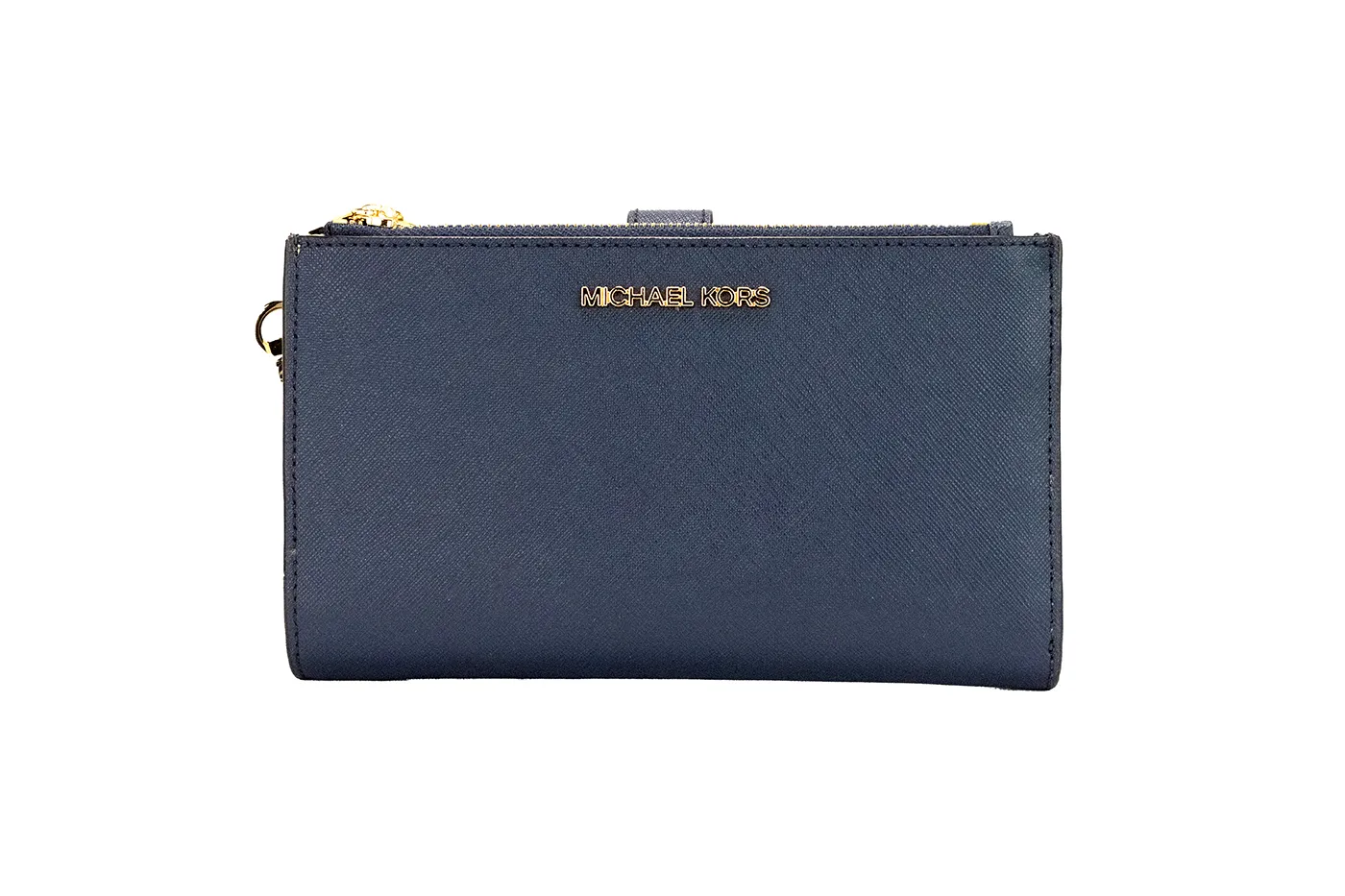 Michael Kors Women's Jet Set Travel Navy Saffiano Leather Large Double Zip Wrist Wallet