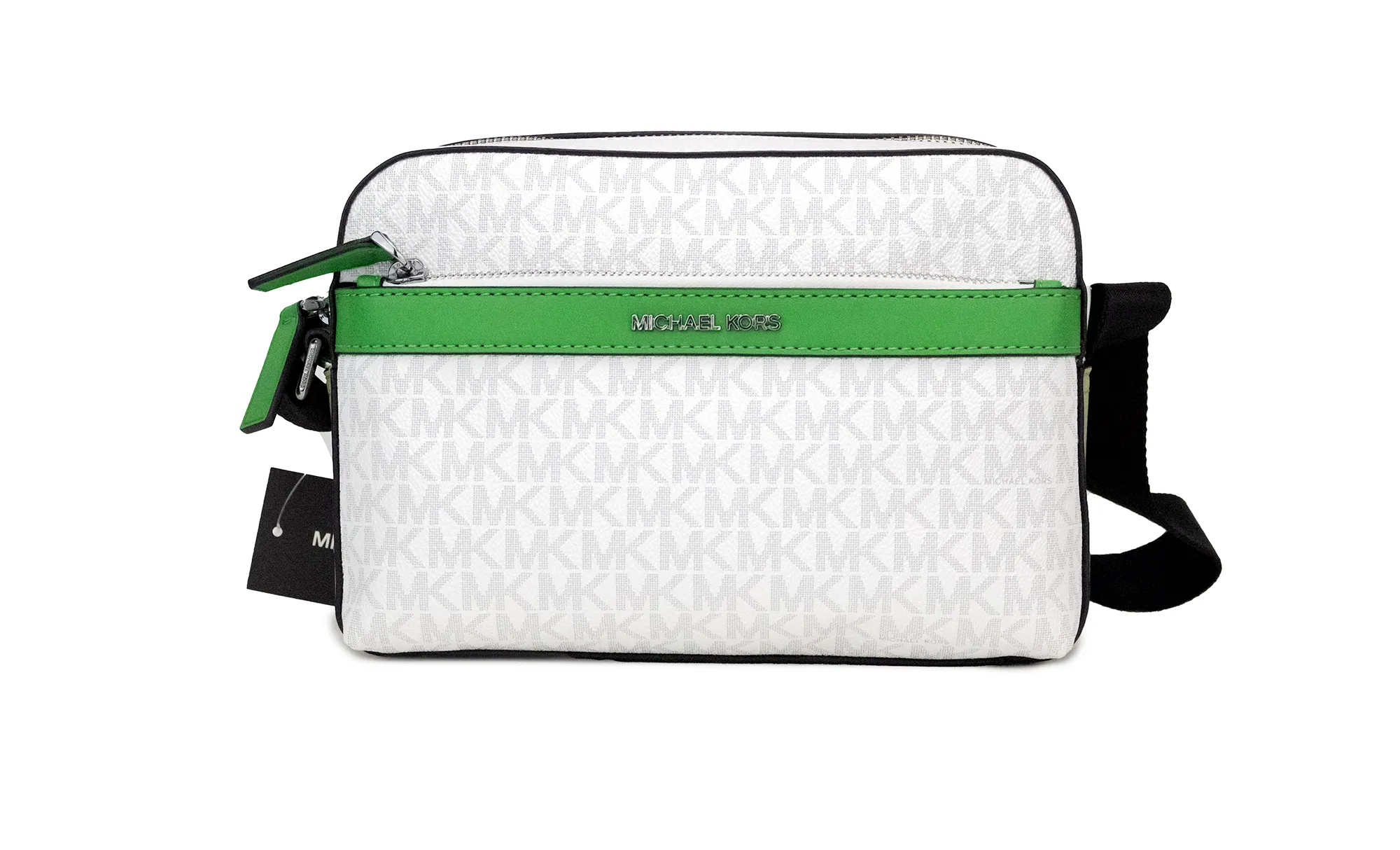Michael Kors Women's Cooper Small Bright White Palm Signature PVC Utility Crossbody Bag