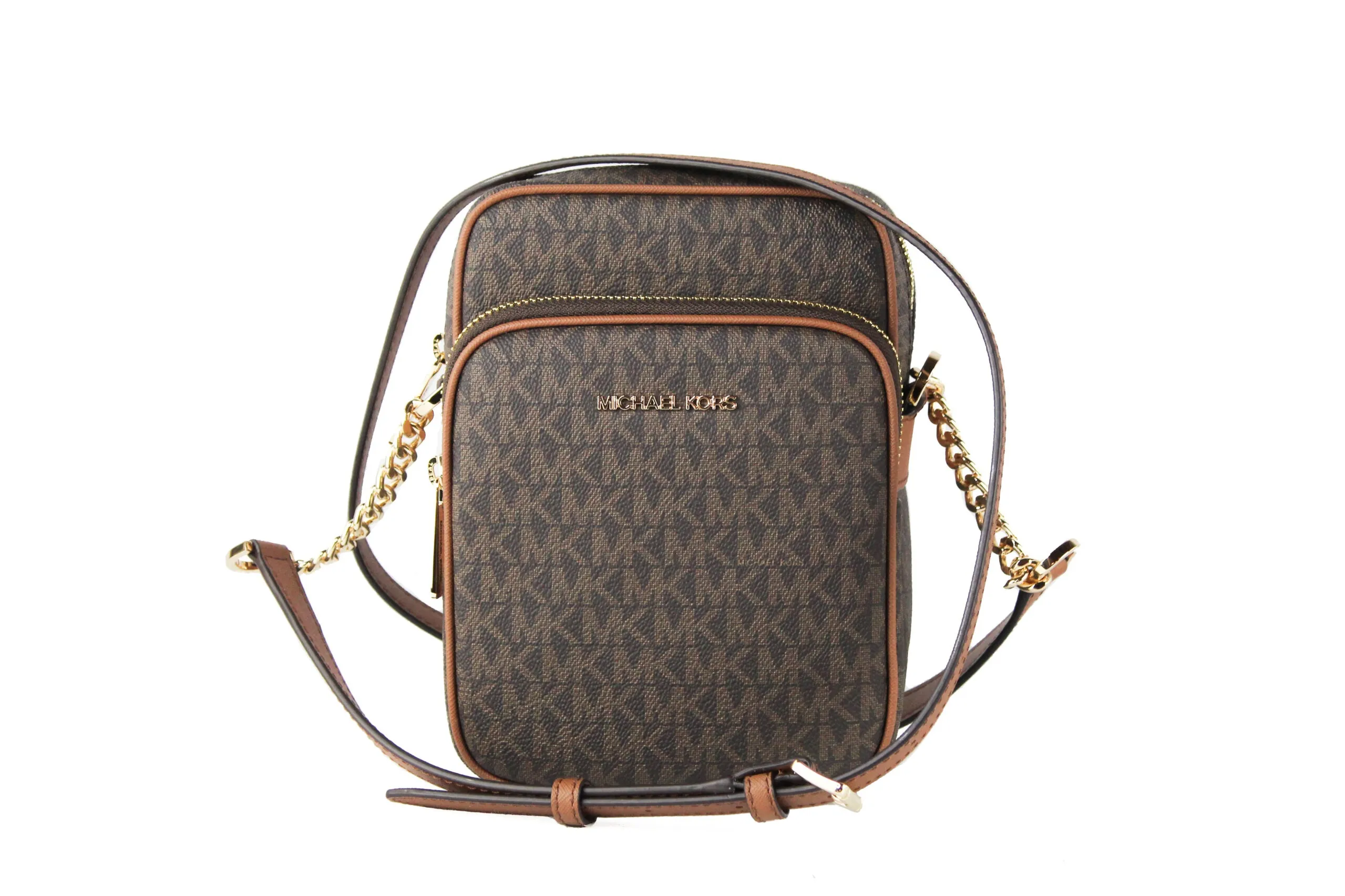 Michael Kors Women's Jet Set Travel Medium Signature North South Chain Crossbody Handbag Brown