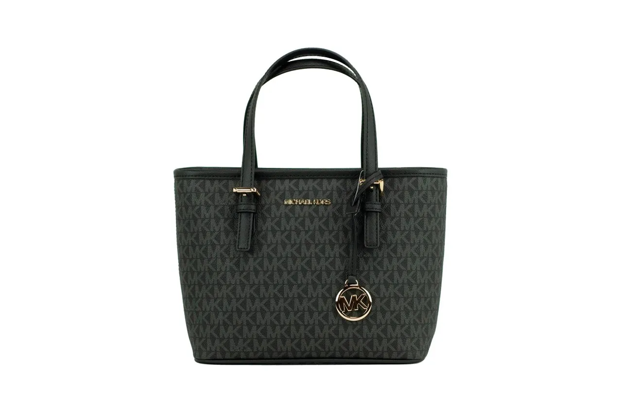 Michael Kors Women's Jet Set Black Signature XS Carryall Top Zip Tote Bag Purse