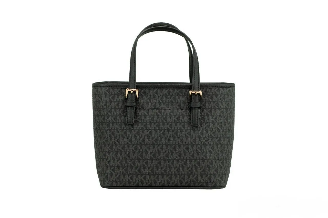Michael Kors Women's Jet Set Black Signature XS Carryall Top Zip Tote Bag Purse