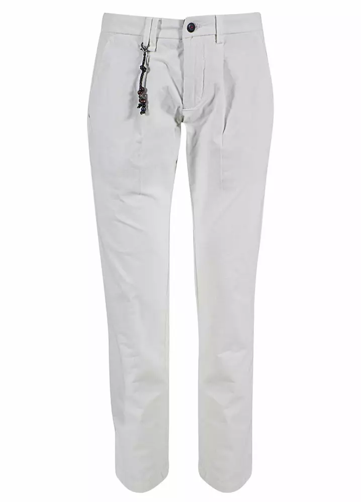 Yes Zee Men's Elegant White Chino Trousers with Pleats