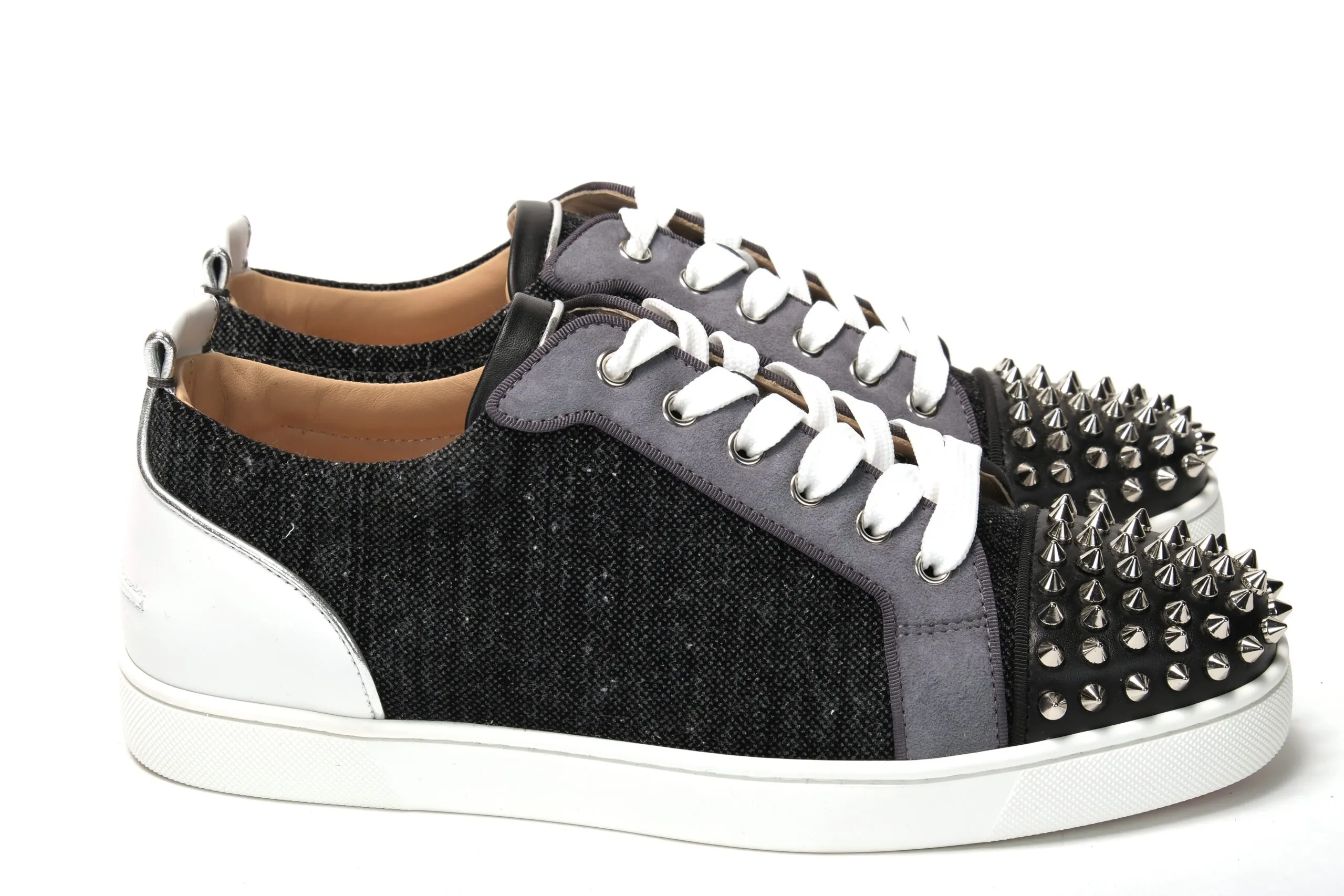 Christian Louboutin Men's Black/Silver Version Louis Junior Spikes Shoes