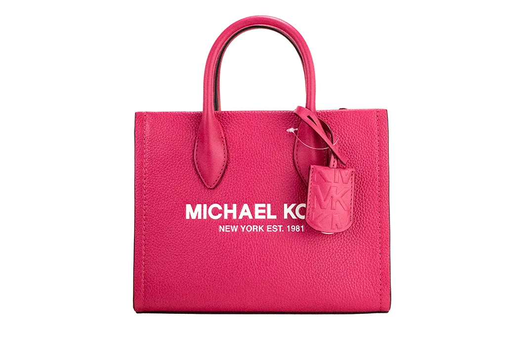 Michael Kors Women's Mirella Small Hot Pink Leather Top Zip Shopper Tote Crossbody Bag
