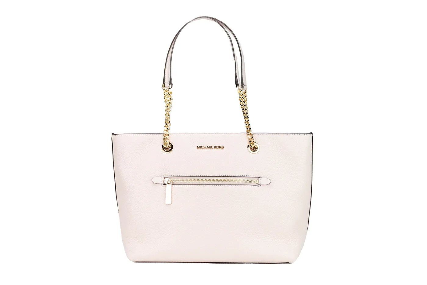 Michael Kors Women's Jet Set Medium Powder Blush Leather Front Zip Chain Tote Bag Purse