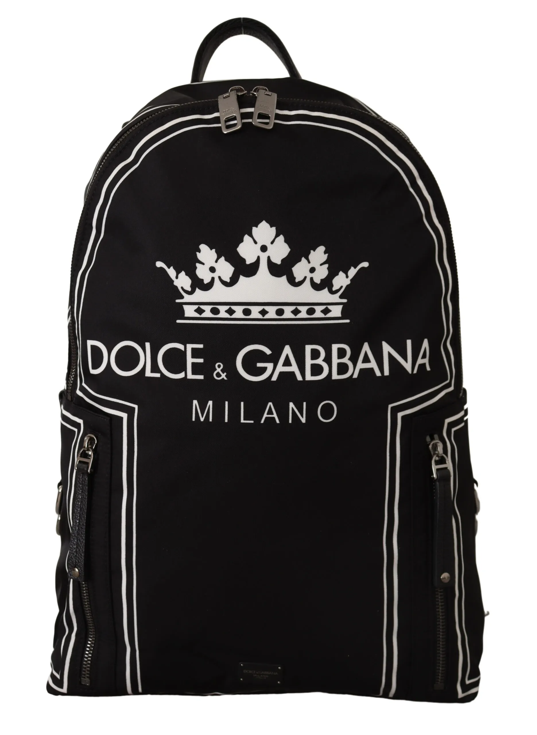 Dolce & Gabbana Men's Elegant Monochrome Crown Print Backpack