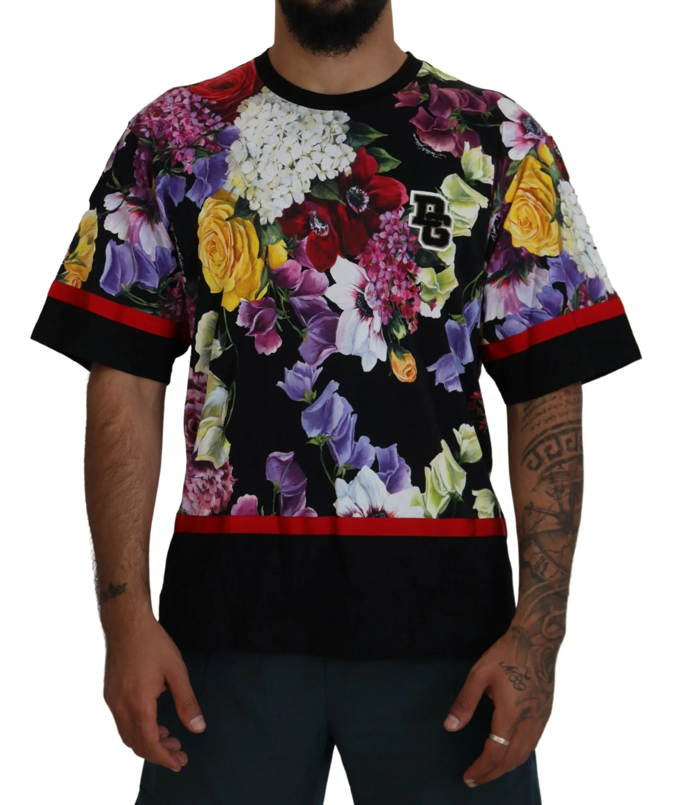 Dolce & Gabbana Men's Elegant Floral Print Crewneck T-Shirt