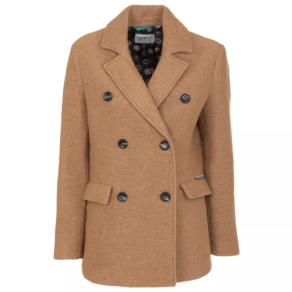 Fred Mello Women's Elegant Double-Breasted Short Wool Coat
