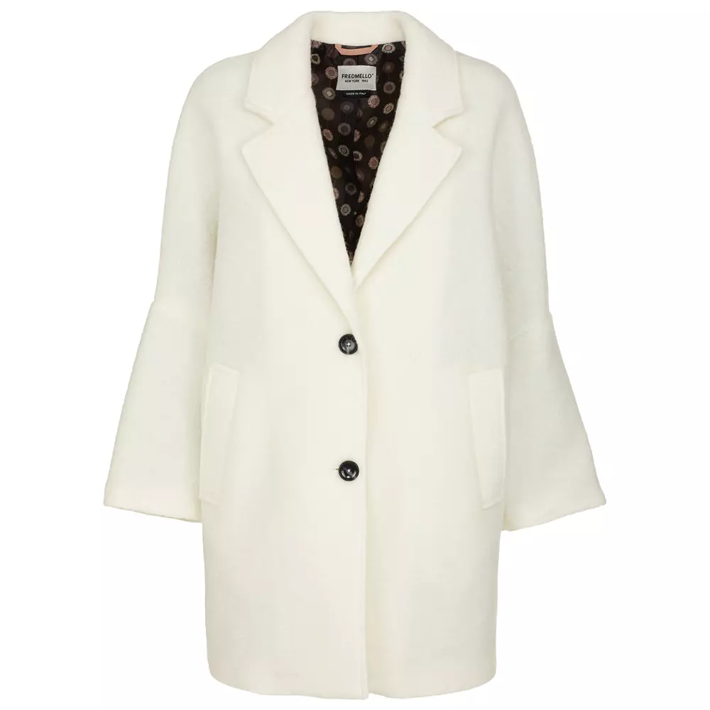 Fred Mello Women's Chic Winter Warmth: White Wool Blend Coat