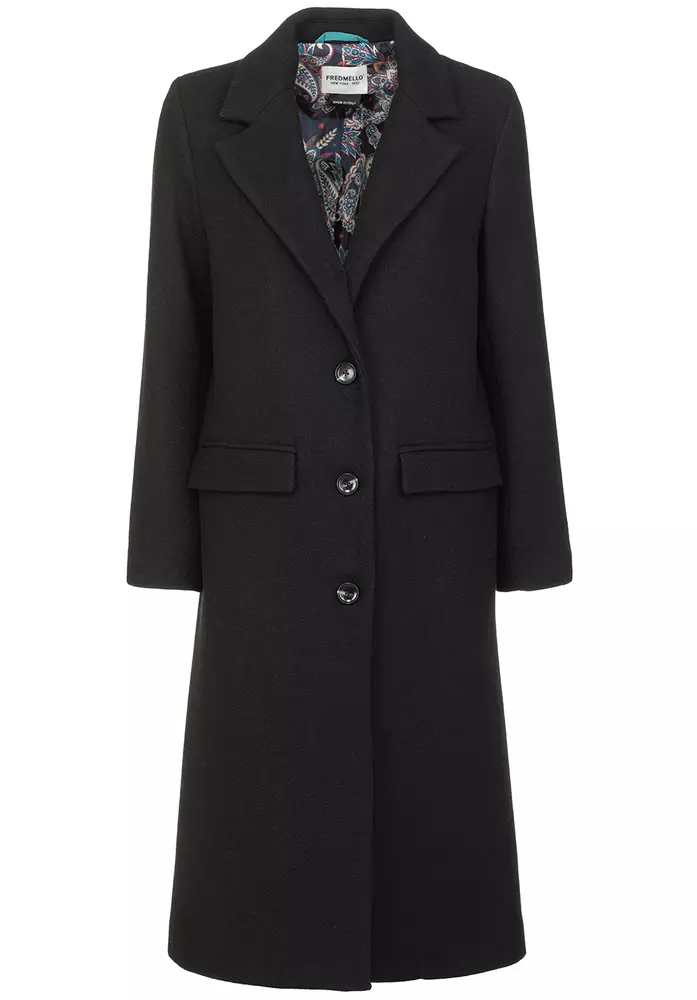 Fred Mello Women's Elegant Wool Blend Black Coat