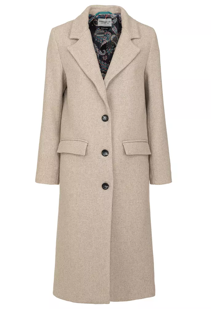 Fred Mello Women's Elegant Beige Wool Blend Coat for Women