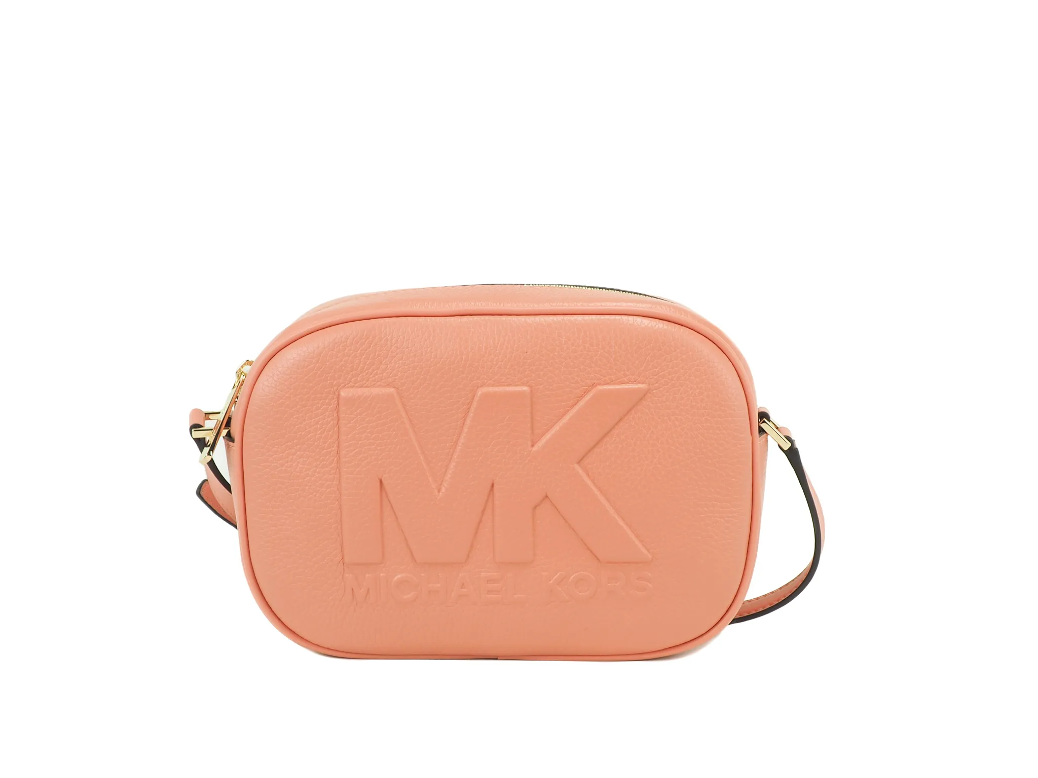 Michael Kors Women's Jet Set Travel Medium Sherbert Leather Oval Camera Crossbody Bag