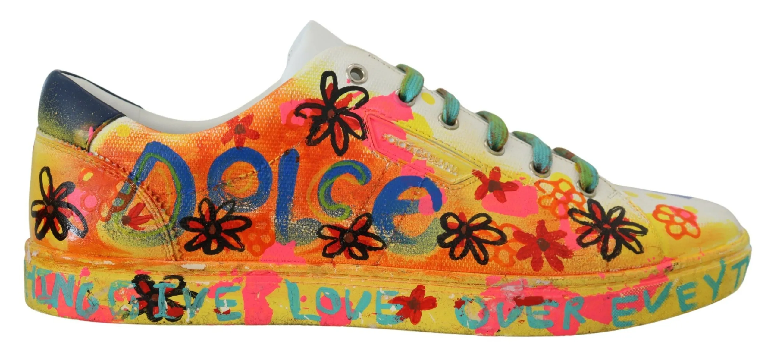 Dolce & Gabbana Men's Multicolor Handpainted Low Top Leather Sneakers